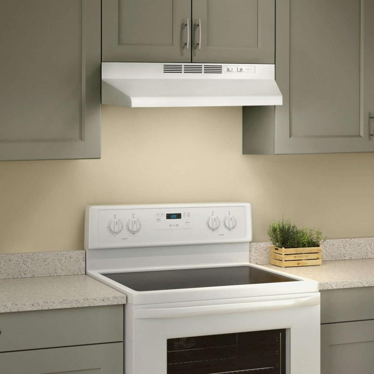 Broan 41000 Series 30-Inch Ductless Under Cabinet Range Hood in White (Model 413001) - Powerful Kitchen Ventilation for Smoke, Odor & Grease Removal
