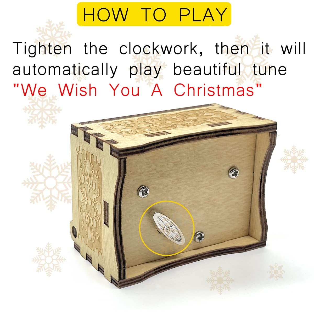 Sooharic 18-Note Wind-Up Wooden Christmas Music Box - Handcrafted Holiday Gift for Xmas, Home Decor, Party Favors | Perfect for Tree Ornaments, Stocking Stuffers & Festive Celebrations