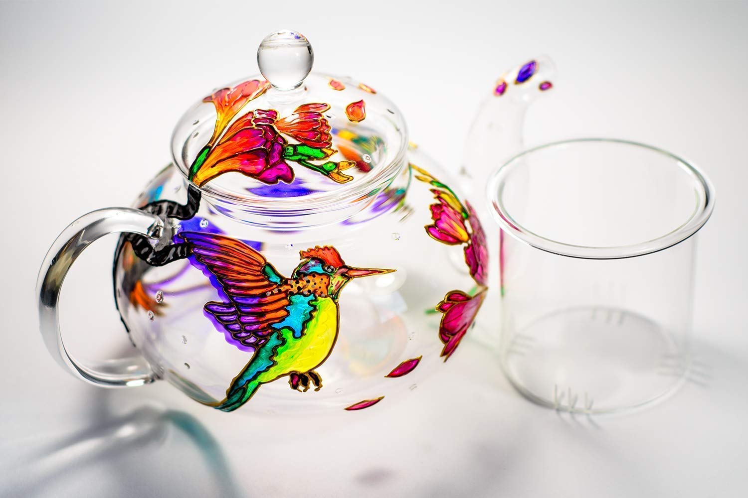 Hand-Painted Hummingbird & Floral Teapot Set with 2 Cups & Saucers - Elegant Wedding Gift for Mom, Mother's Day Present - Luxury Tea Party Accessories for Bridal Showers, Afternoon Tea & Special Occasions