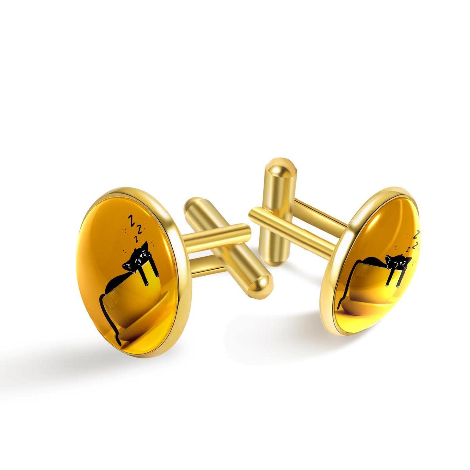 Custom Engraved Cat Sleeping Cup Cufflinks for Men - Unique Personalized Gifts for Him, Wedding, Prom, Business & Formal Occasions