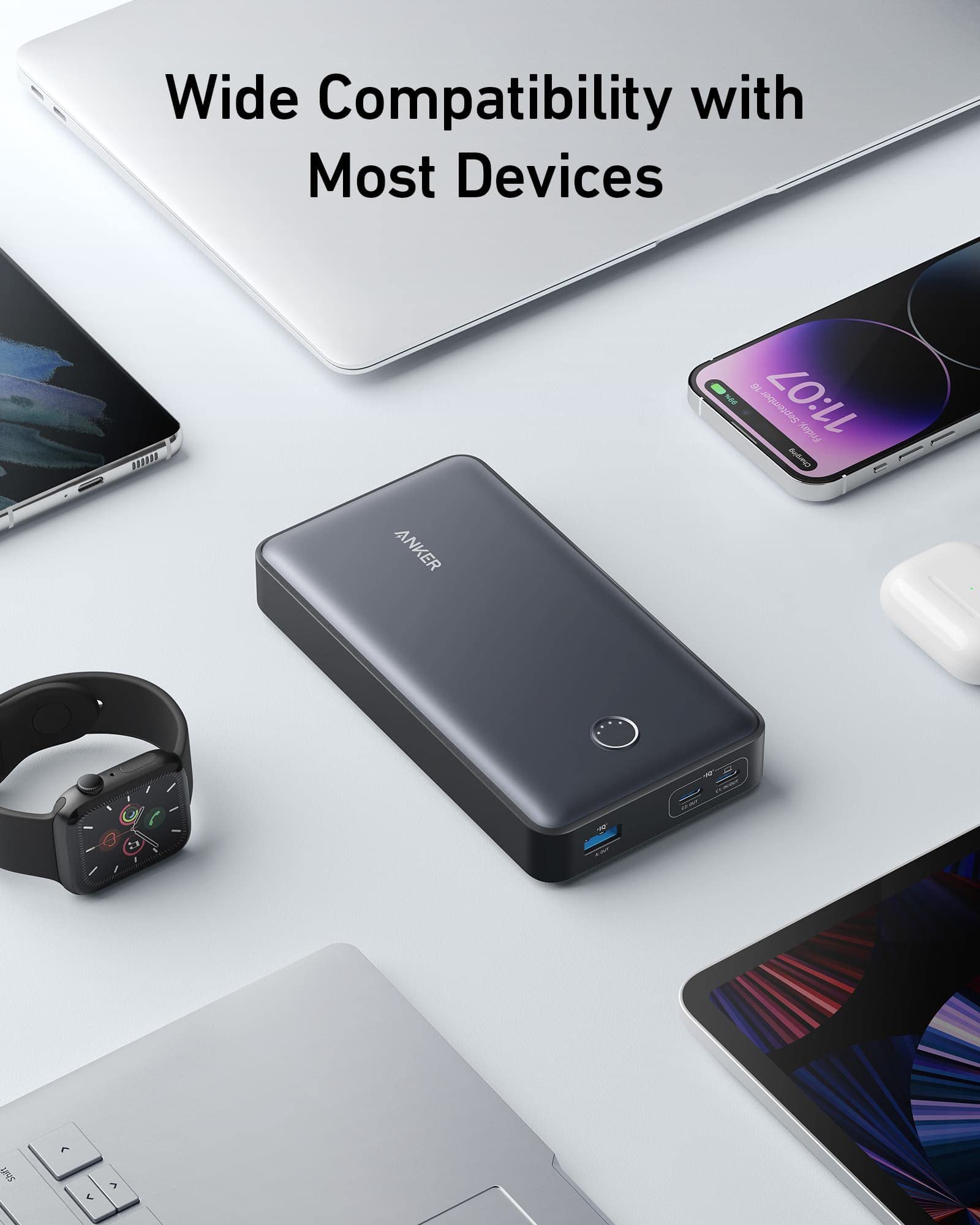 Anker PowerCore 24K 24,000mAh 65W Portable Charger - Fast Charging Power Bank for MacBook, iPad Pro, iPhone 14/15/16, Apple Watch Series 5 - Perfect for Travel, Work & Outdoor Adventures