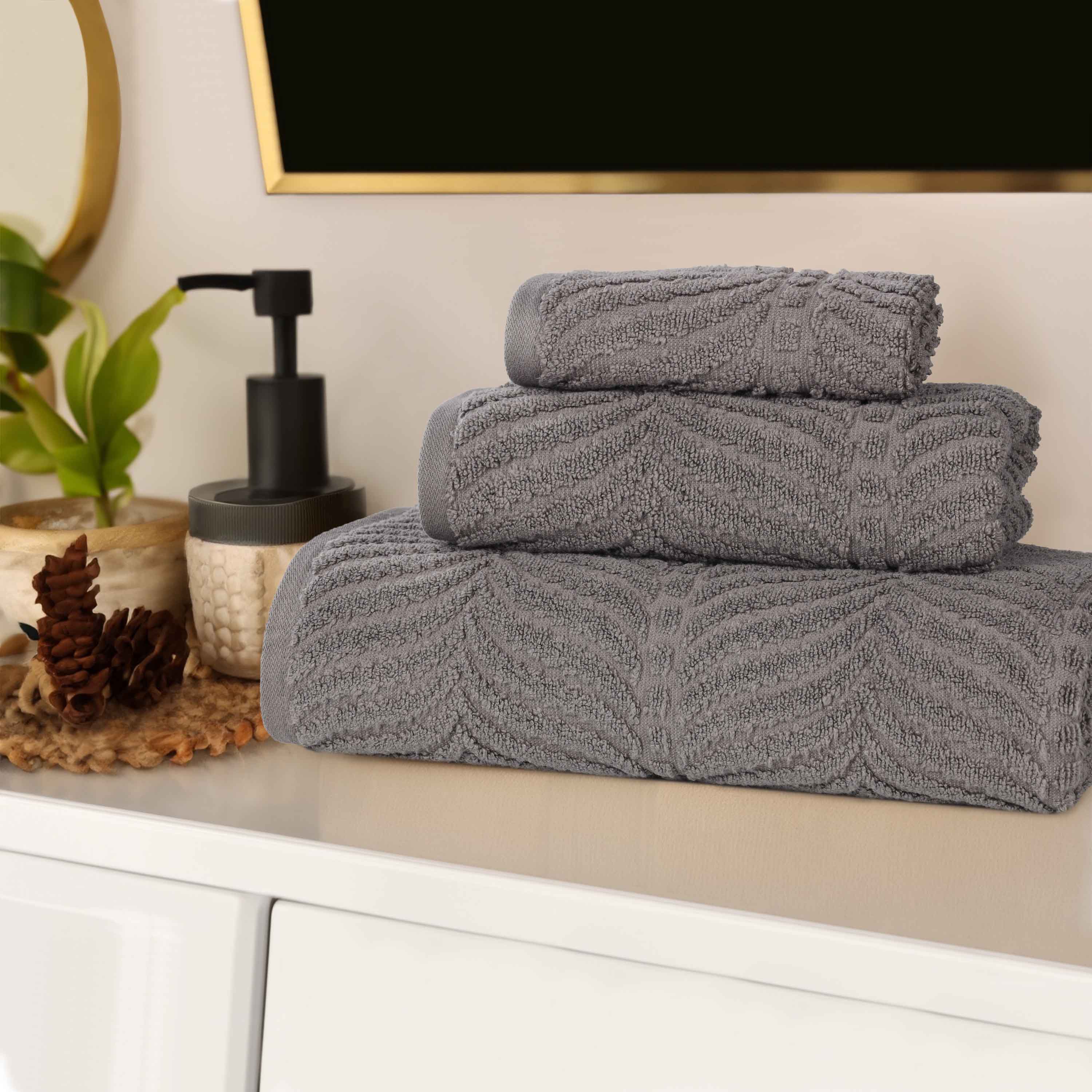 Premium Zero Twist Cotton Jacquard Towel Set - 3 Piece Luxury Bath Towels with Elegant Chevron Pattern for Spa, Bathroom & Guest Use