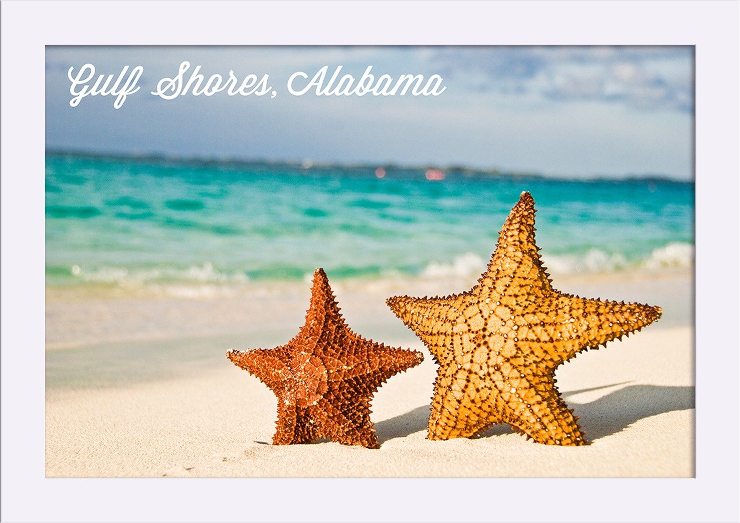12x18 Giclee Fine Art Print - Starfish on Gulf Shores Alabama Beach - Recycled Wood Frame in White - Perfect for Coastal Decor & Beach House Wall Art