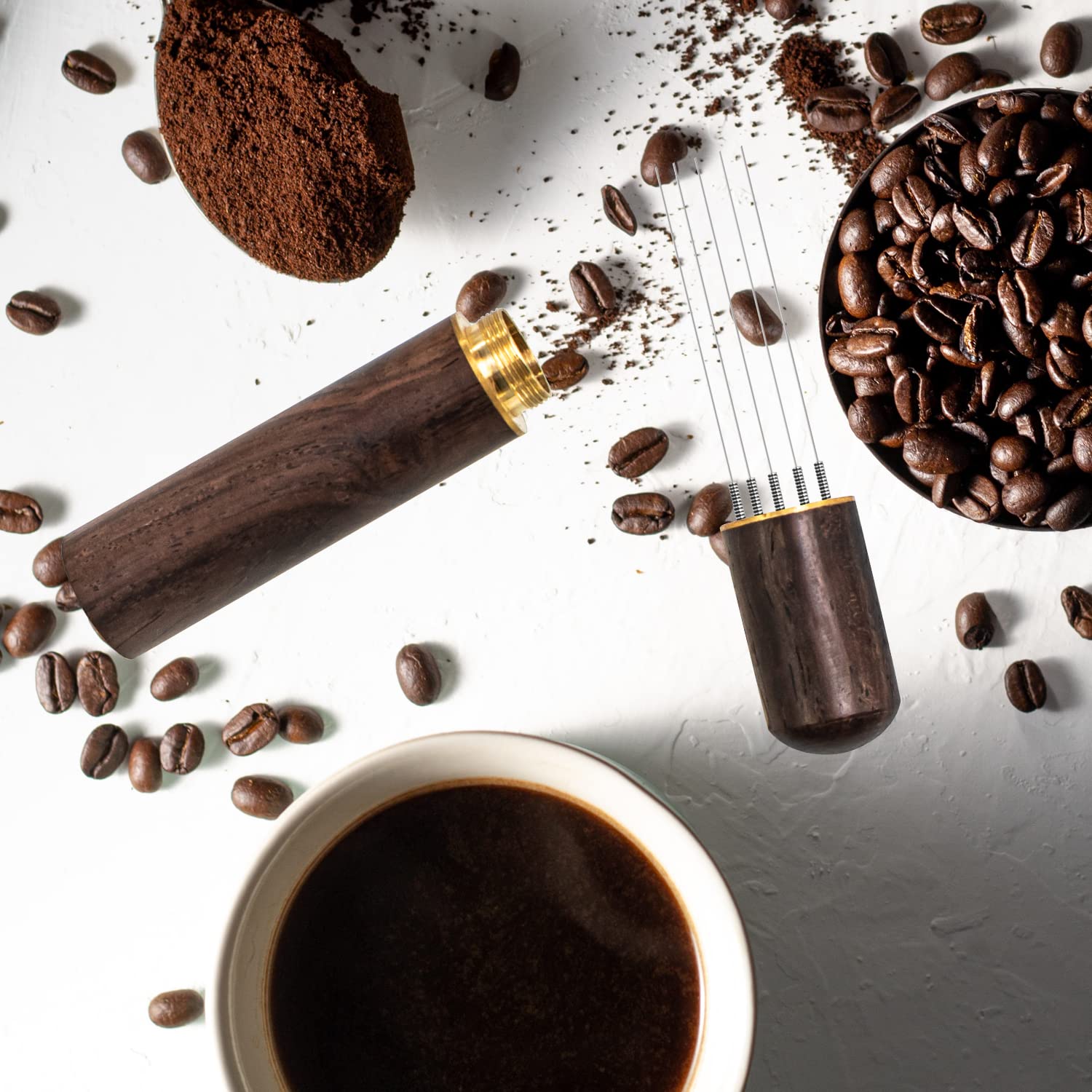 Professional Espresso Coffee Stirrer - 5 Needle Barista Tool with 0.4mm Needles & Natural Wood Handle - Perfect for Even Coffee Ground Distribution - Ideal for Home Baristas and Coffee Shops