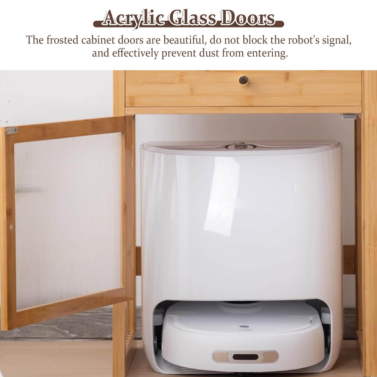 Wooden Robot Vacuum Cleaner Storage Stand with Cabinet - Organizer for Self-Emptying Robotic Vacuum & Mop - Compact Storage Rack (Light Grey, 52x41x63.5cm/20.5x16x25.5in) - Perfect for Living Room, Bedroom & Home Office Organization