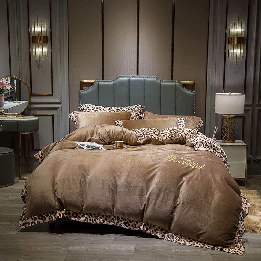 FMOGG Flannel Duvet Cover Set - King Size Pink & Double Brown - Soft Warm Winter Bedding Set with Flat Sheet - Perfect for Cozy Nights, Guest Rooms & Cold Weather Comfort