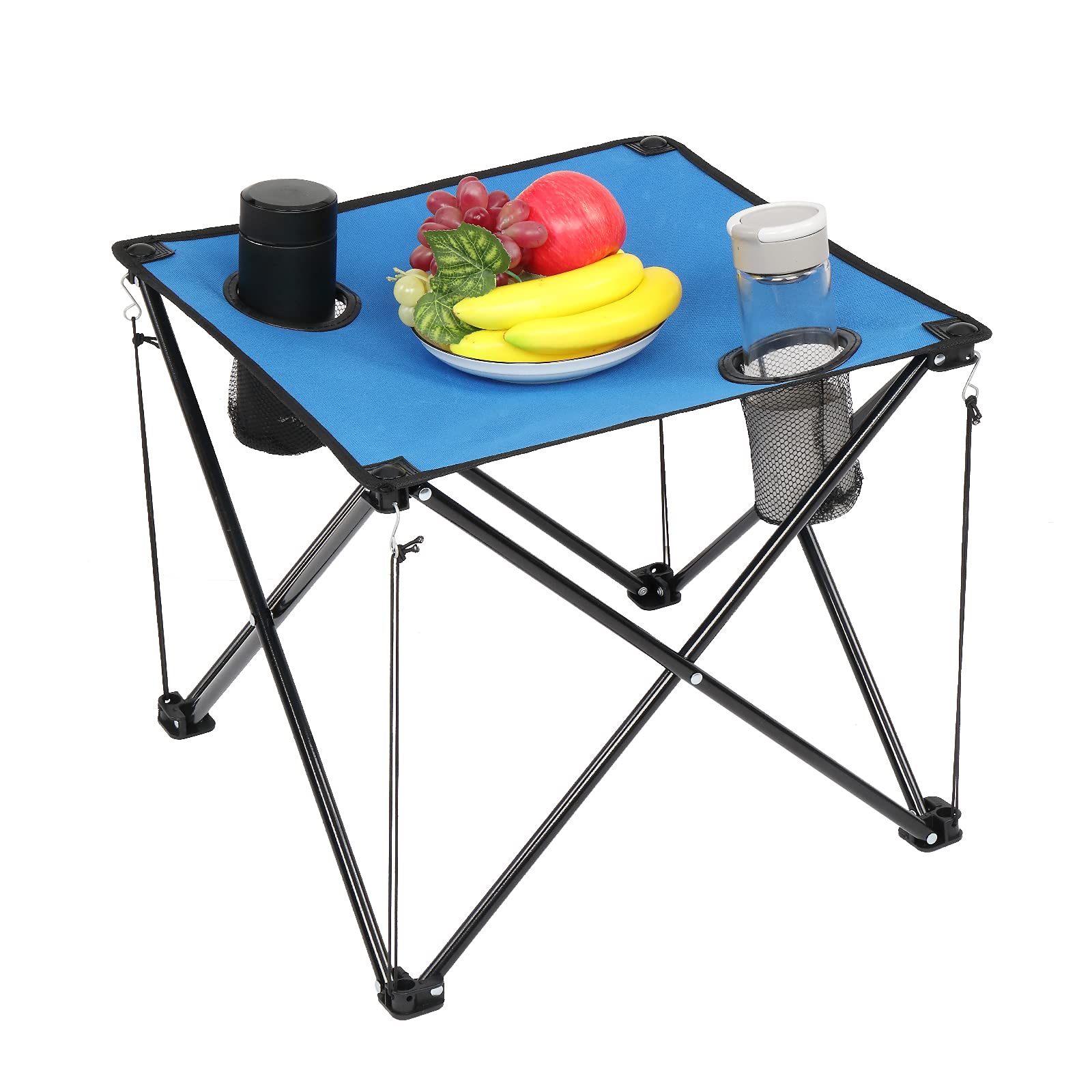 MengK Heavy Duty Oxford Cloth Steel Frame Folding Table - Square Outdoor Picnic Table in Blue | Perfect for Camping, Backyard BBQs, and Tailgating Parties