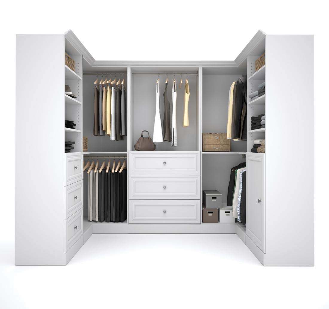 Bestar Versatile 108W U-Shaped Walk-in Closet Organizer - White | Space-Saving Wardrobe Storage System for Bedroom, Walk-in Closet & Dressing Room Organization