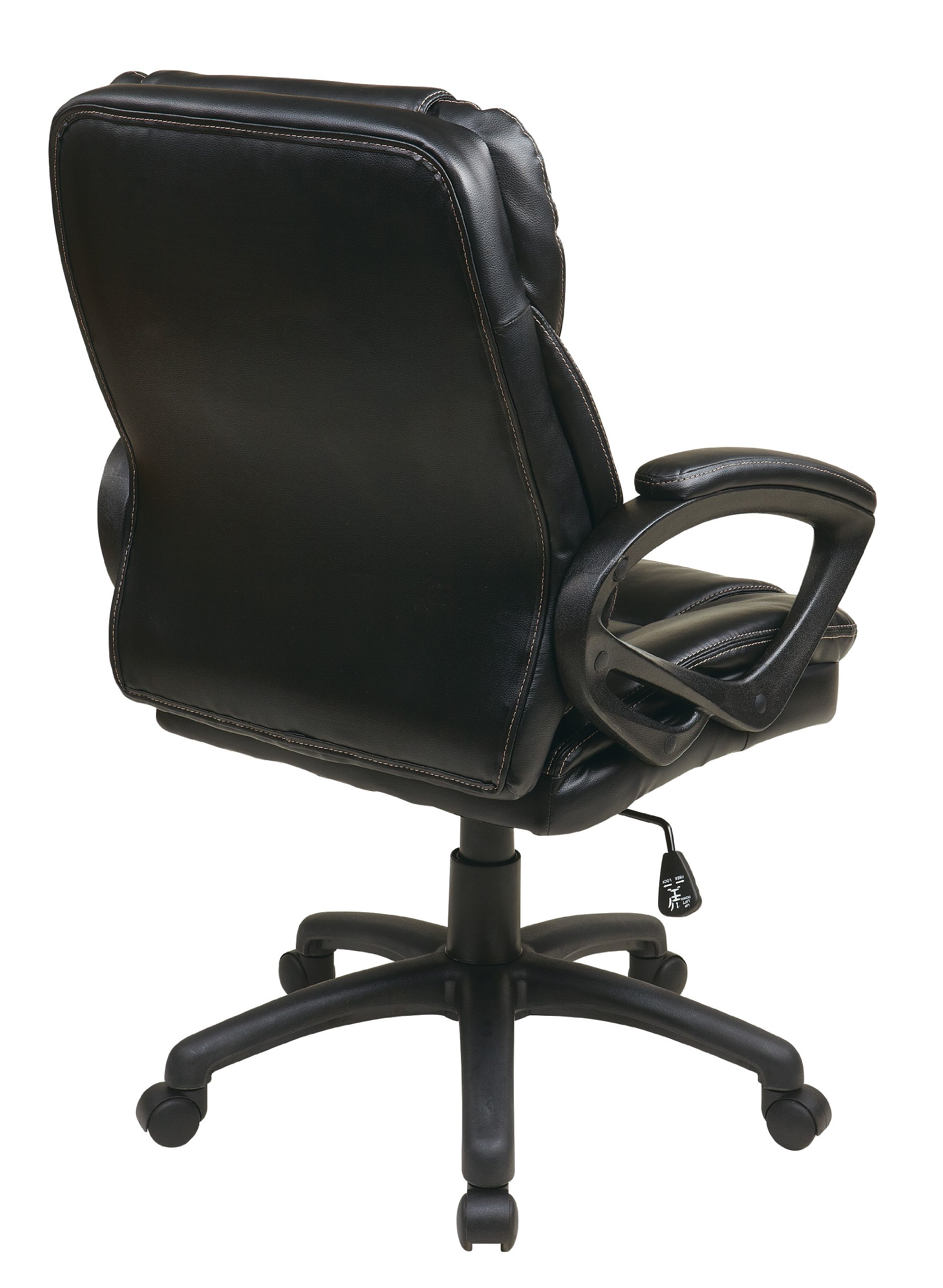 Office Star FL Series Faux Leather Adjustable Executive Office Chair with Lumbar Support & Padded Arms - Ergonomic Desk Chair for Home Office & Workspace - Black