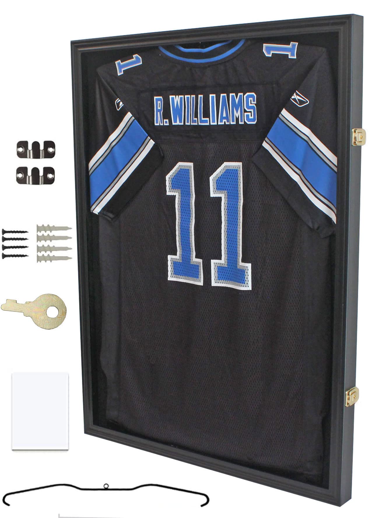 Lockable Jersey Display Frame - Large Sports Jersey Shadow Box with 98% UV Protection Acrylic & Hanger for Baseball, Basketball, Football, Soccer, Hockey Jerseys - Perfect for Home Decor, Man Cave, Sports Memorabilia Display & Gift Giving (Black Finish)