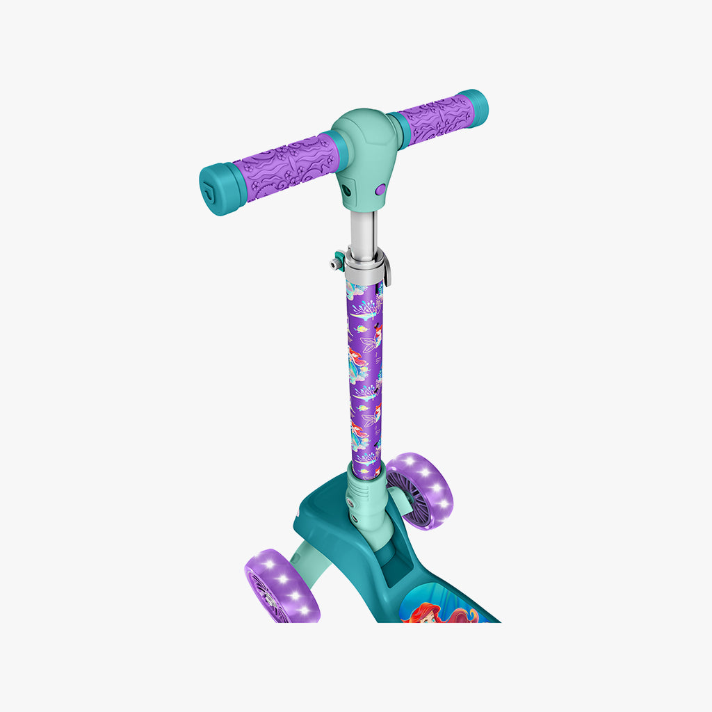 Disney The Little Mermaid 3-Wheel Kick Scooter for Kids - Lightweight Adjustable Height Foldable Design - Perfect for Outdoor Play, Park Rides & Neighborhood Commuting