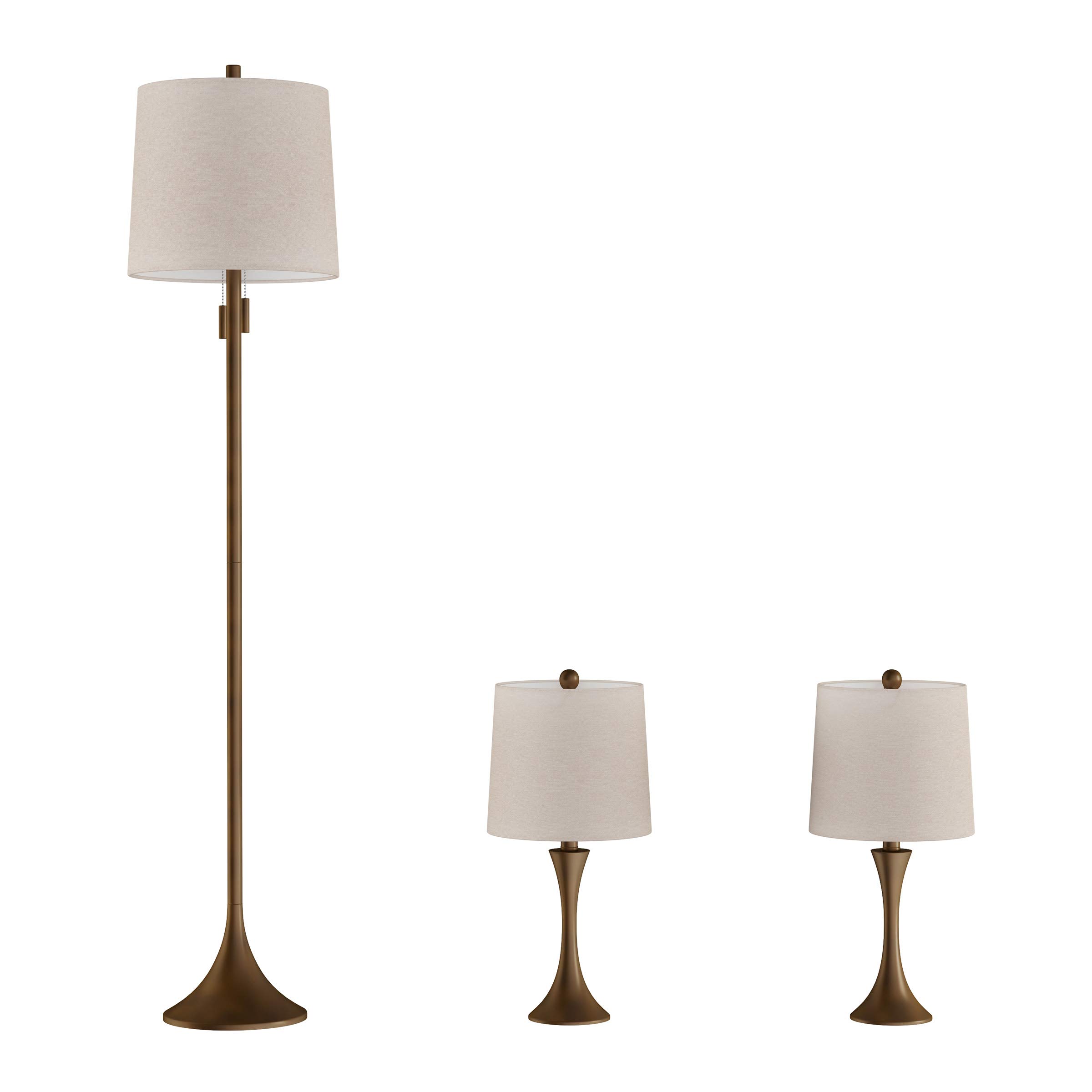 Modern Bronze Table & Floor Lamp Set of 3 - LED Lighting for Living Room, Bedroom & Entryway with Flared Metal Base | Stylish Home Decor for Cozy Nights & Elegant Ambiance