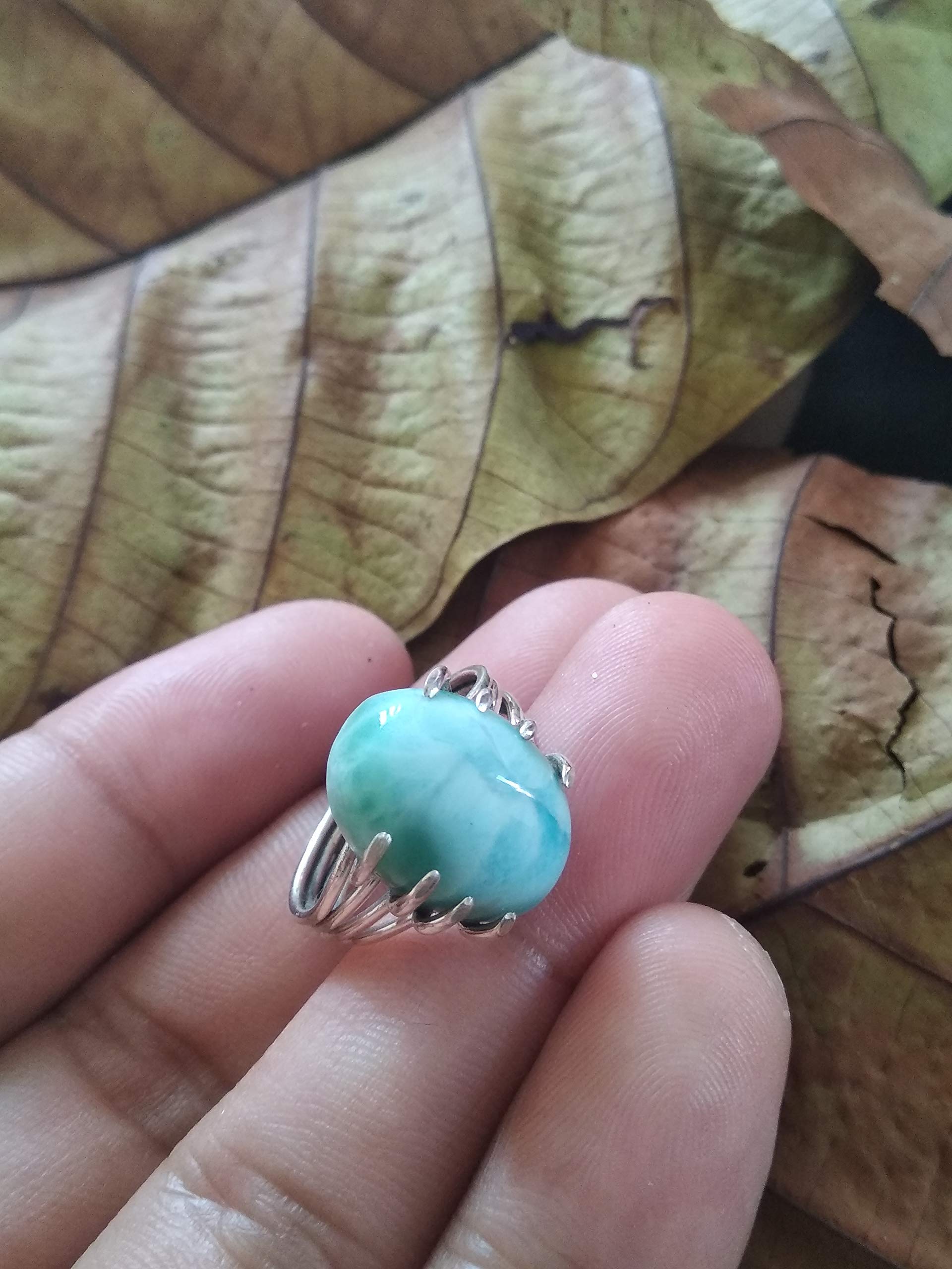 Handmade Sterling Silver Larimar Ring – Natural Blue Larimar Stone Jewelry for Women, Boho Healing Crystal Ring, Dominican Gemstone Bridal Ring | Perfect for Spiritual Healing, Meditation, Wedding & Boho Fashion