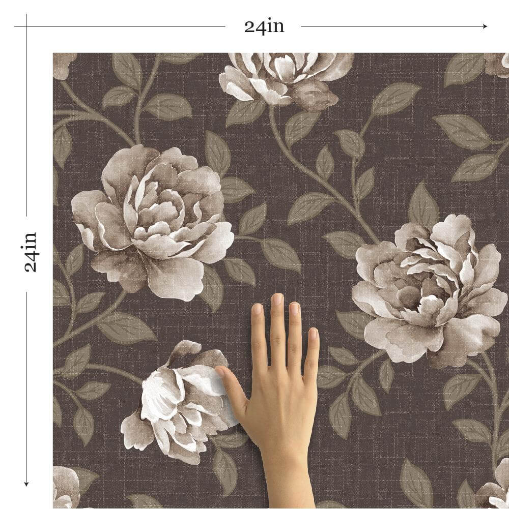 Brown Textured Floral Peel and Stick Removable Wallpaper - Self-Adhesive Wall Decor for Bedroom, Living Room & Nursery - Easy DIY Home Renovation