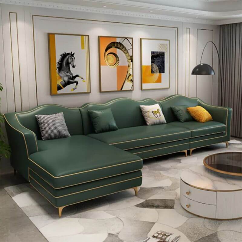 Modern Modular Leather Sofa for Living Room - Medieval Style Square Armrests - Perfect for Small Spaces, Apartments & Home Theater Seating