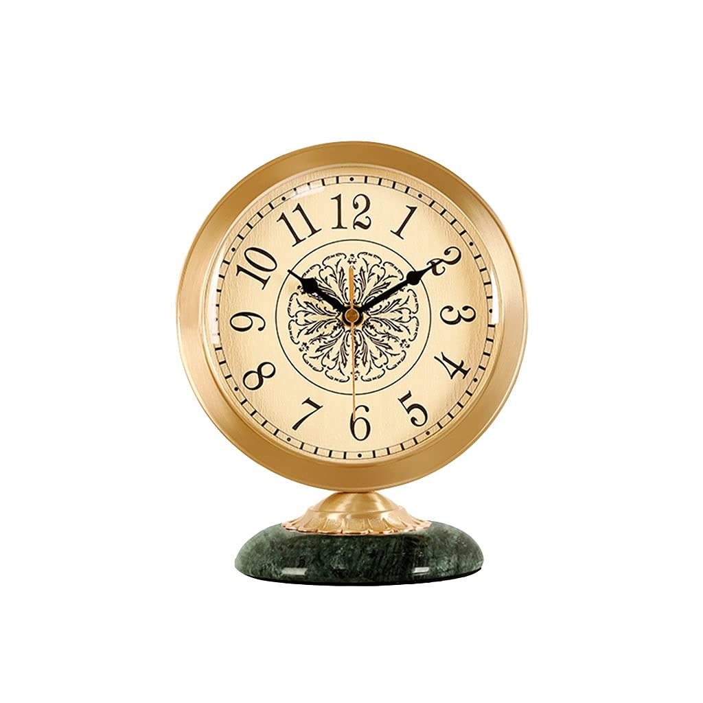 IAOHUO Silent Brass Table Clock with Jade Base - Battery Powered Desktop Alarm Clock for Home, Bedroom, Office - Elegant Mute Clock for Nightstand, Desk, and Gift Giving (Color: A, Style: 1)