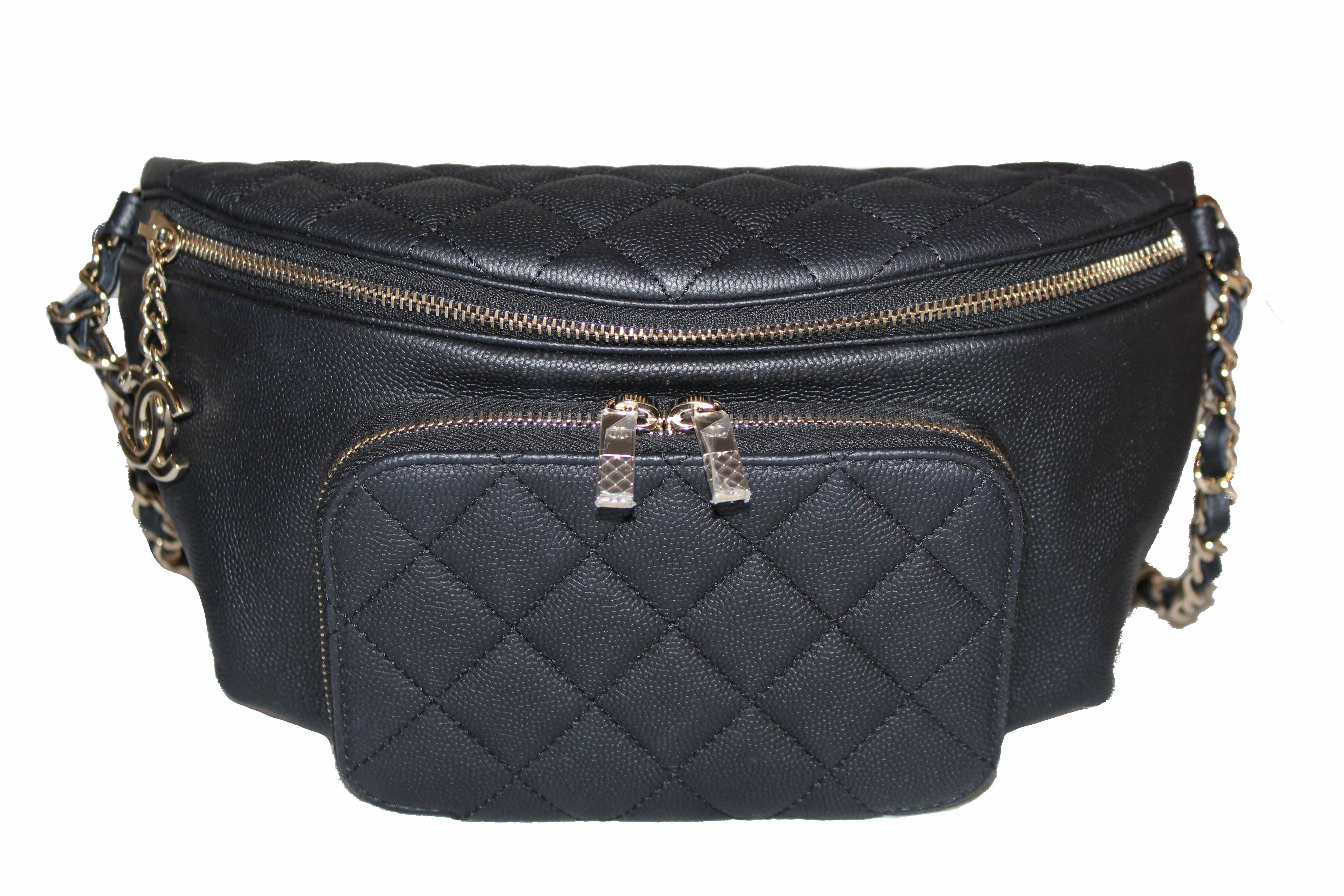 Authentic Chanel Black Small Quilted Caviar Leather Business Affinity Waist Bag | Luxury Crossbody Purse for Women | Perfect for Office, Travel & Evening Events