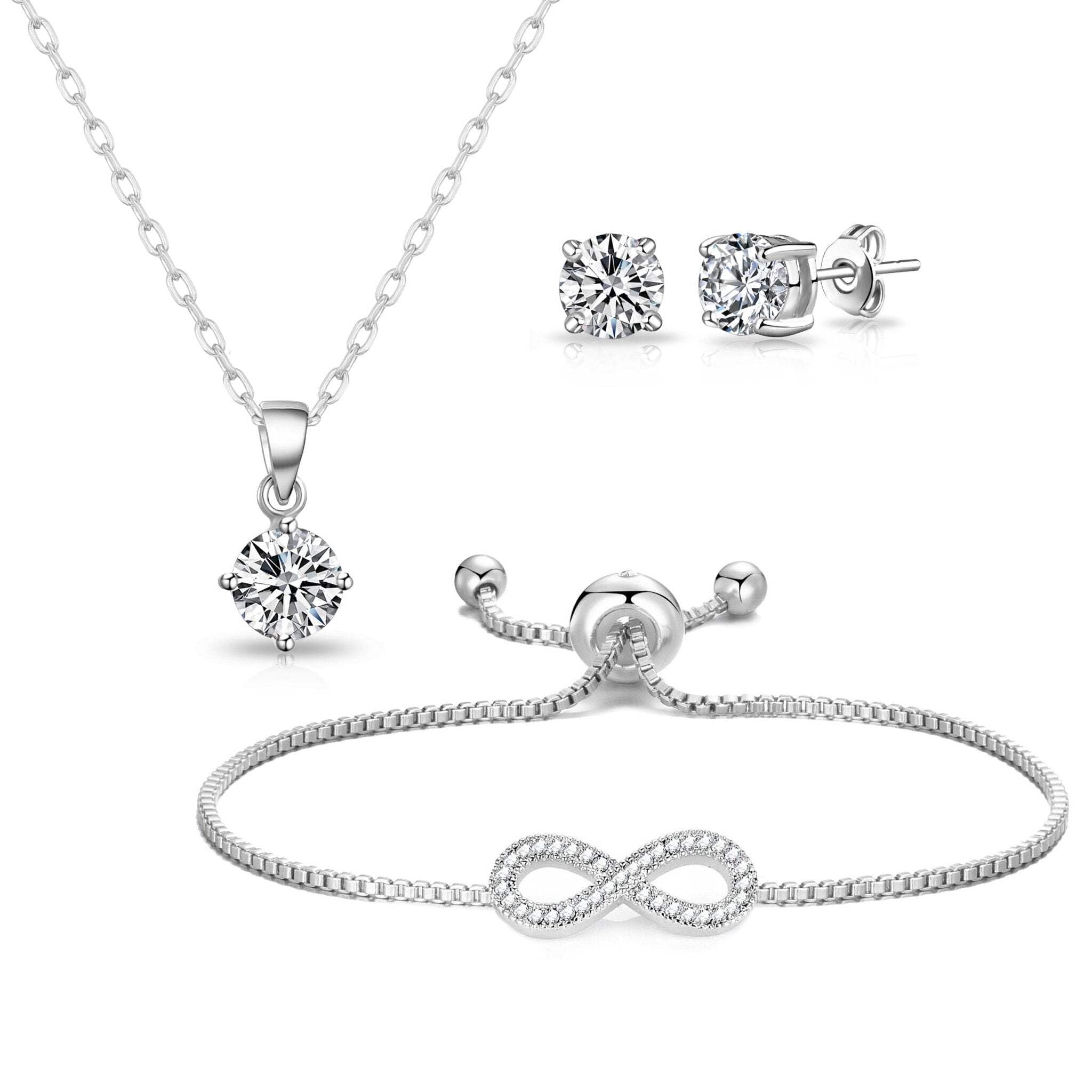 Philip Jones Silver Infinity Friendship Set with Zircondia® Crystals - Perfect Gift for Best Friends