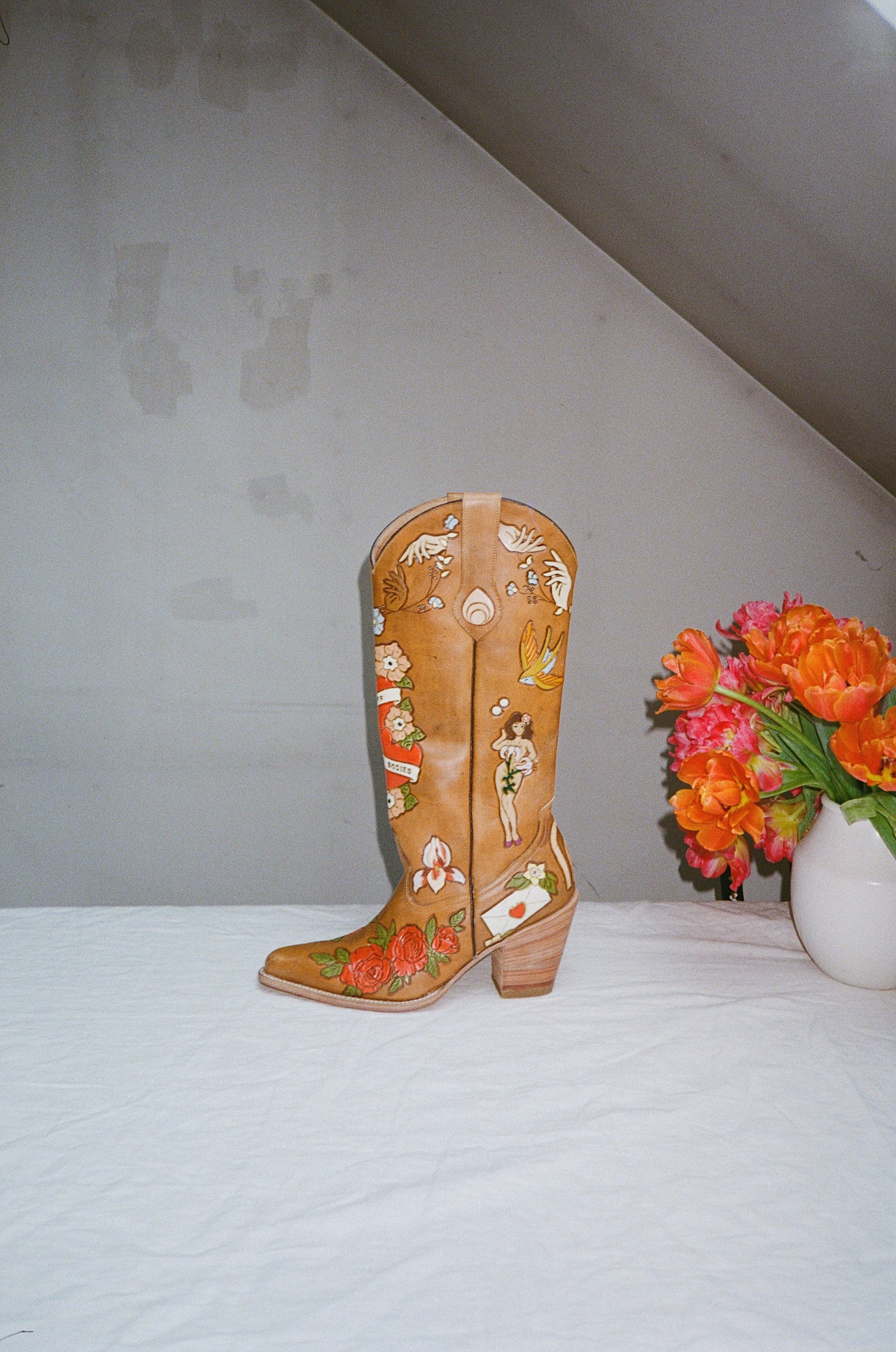 My Body My Choice Doodle Cowboy Boots in Caramel - Western Fashion for Women, Comfortable & Stylish Cowgirl Boots for Country Music Festivals & Rodeo Events