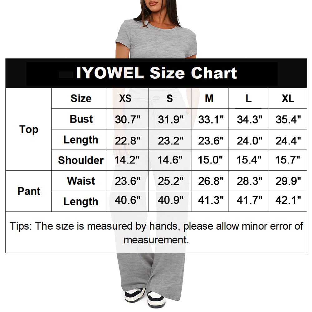 IYOWEL Women's 2 Piece Lounge Set - Ruched Short Sleeve Top & High Waisted Wide Leg Pants Tracksuit - Casual Streetwear Outfit for Home, Travel & Yoga