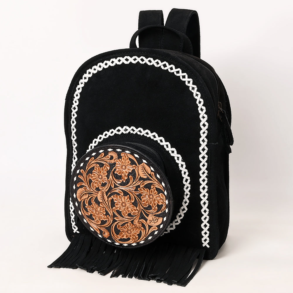 ADBG1546 Genuine Western Suede Leather Backpack for Women - Hand Tooled Cowhide Purse for Travel, Work & Daily Use