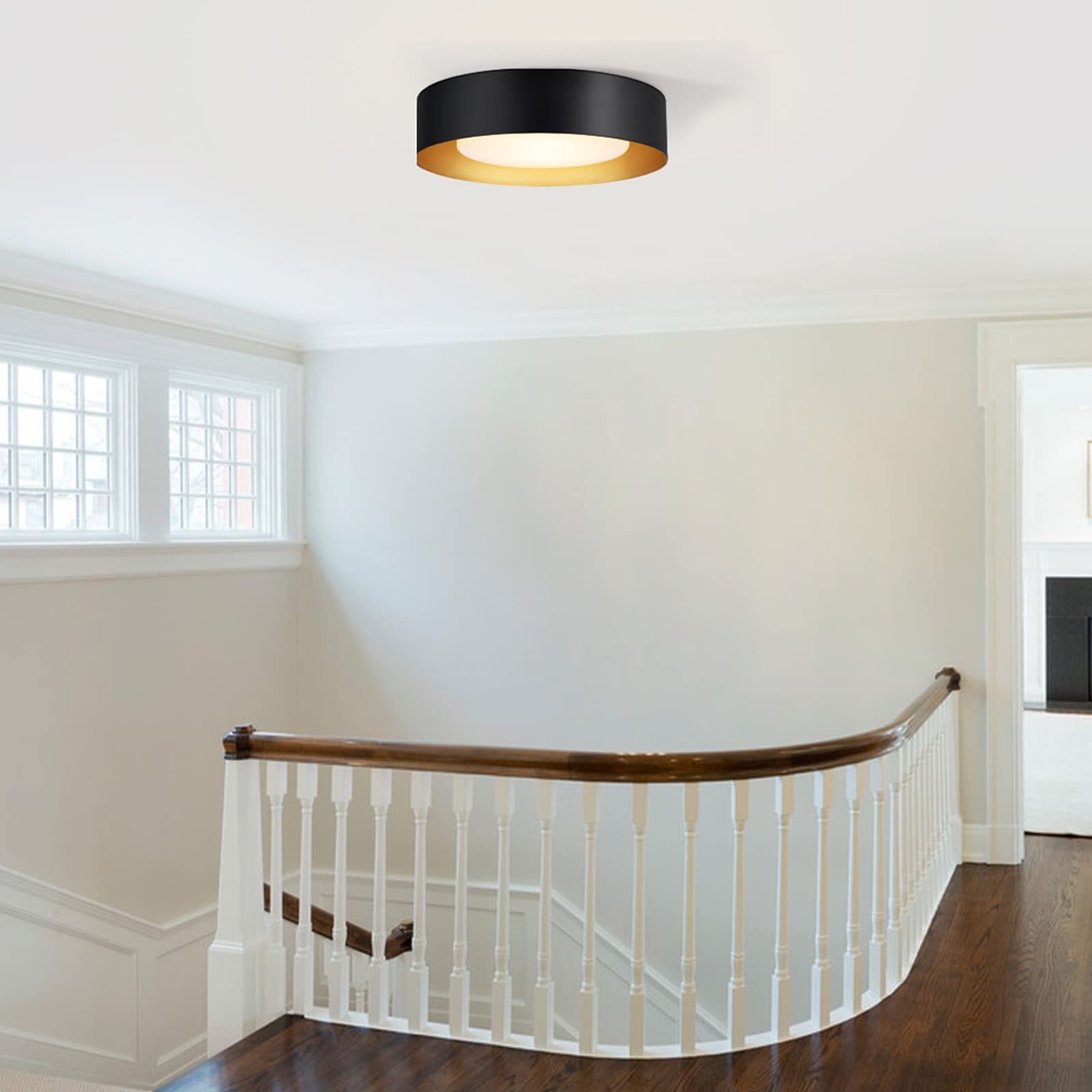 Modern Black & Gold Flush Mount Ceiling Light Fixture - 16.5