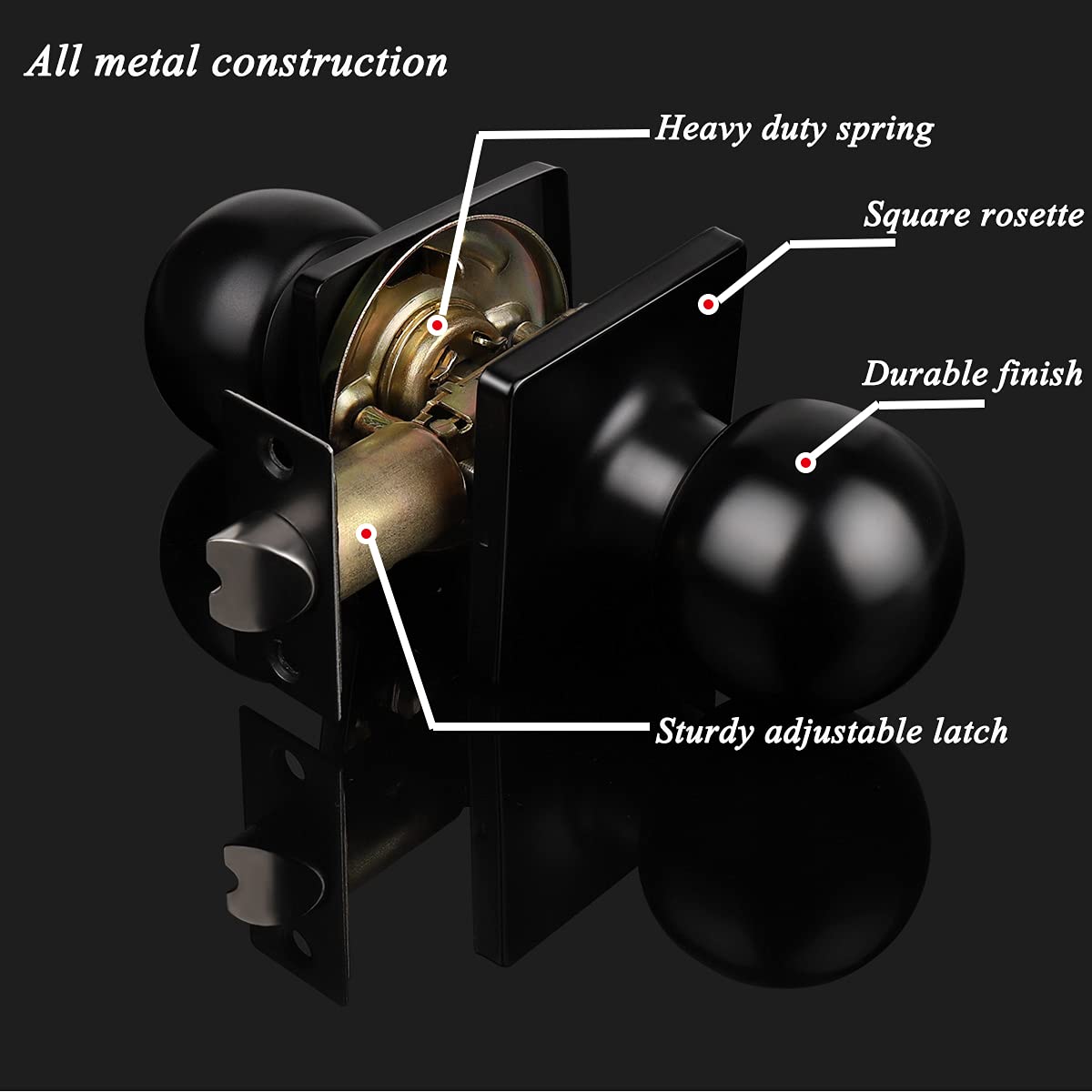 Gobrico 6-Pack Modern Matte Black Square Door Knobs - Keyless Passage Door Handles for Hallway, Closet, Laundry Room - Round Ball Style Interior Hardware for Home & Office Use