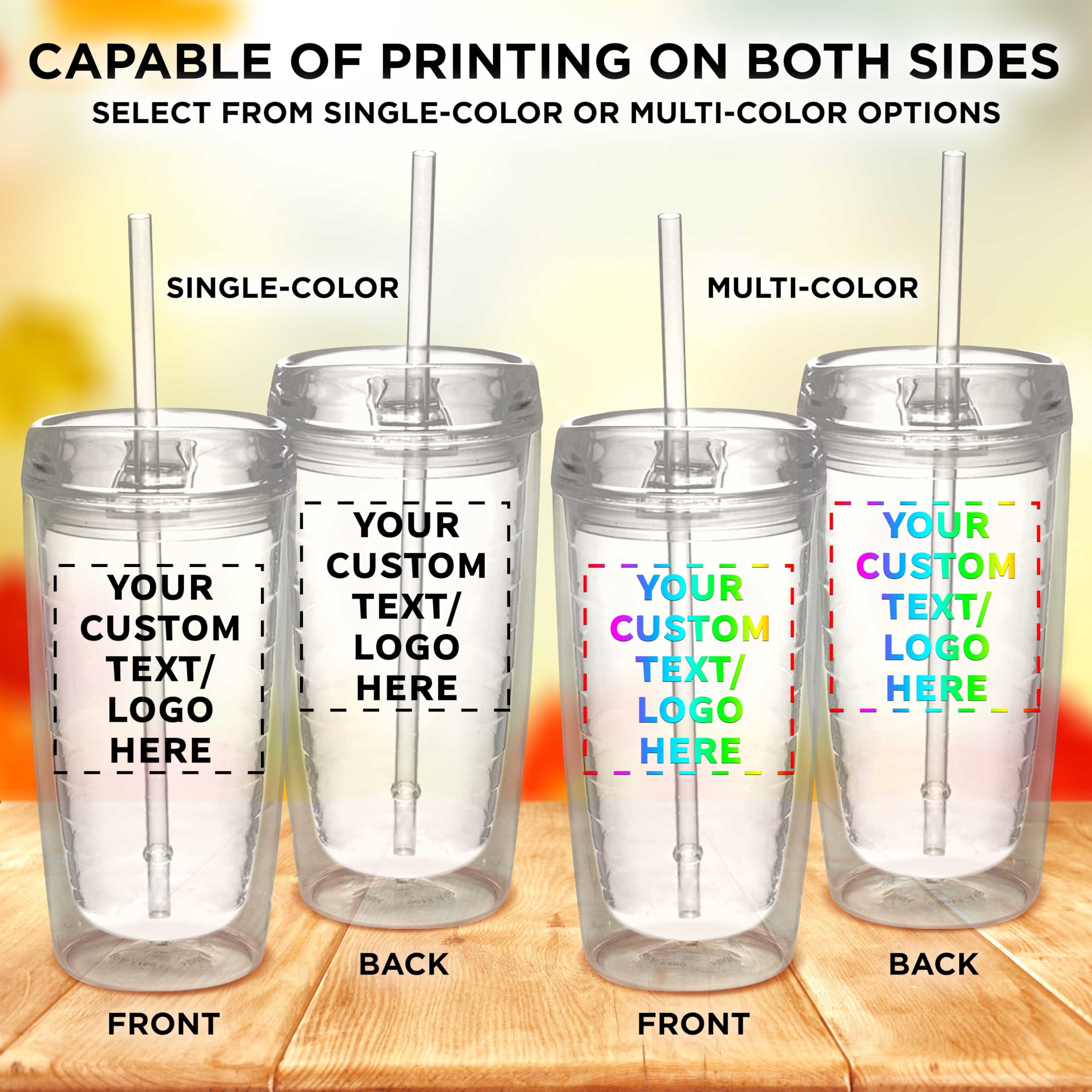 50 Pack Custom Double Wall Acrylic Tumblers 16oz - BPA Free Clear Insulated Cups for Iced Coffee, Soda, Hot & Cold Drinks - Bulk Personalized Drinkware for Restaurants, Cafes, Parties & Events