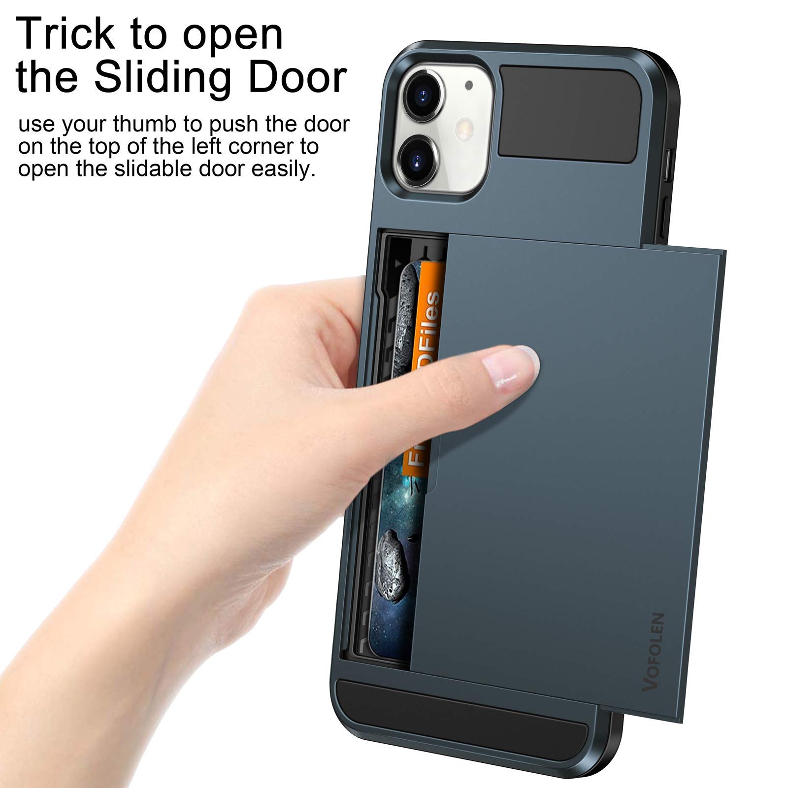 Vofolen iPhone 12 Case with Wallet & Card Holder - 5G Compatible Sliding Back Pocket Cover, Anti-Scratch Dual Layer Protection (Navy) | Perfect for Work, Travel & Everyday Use