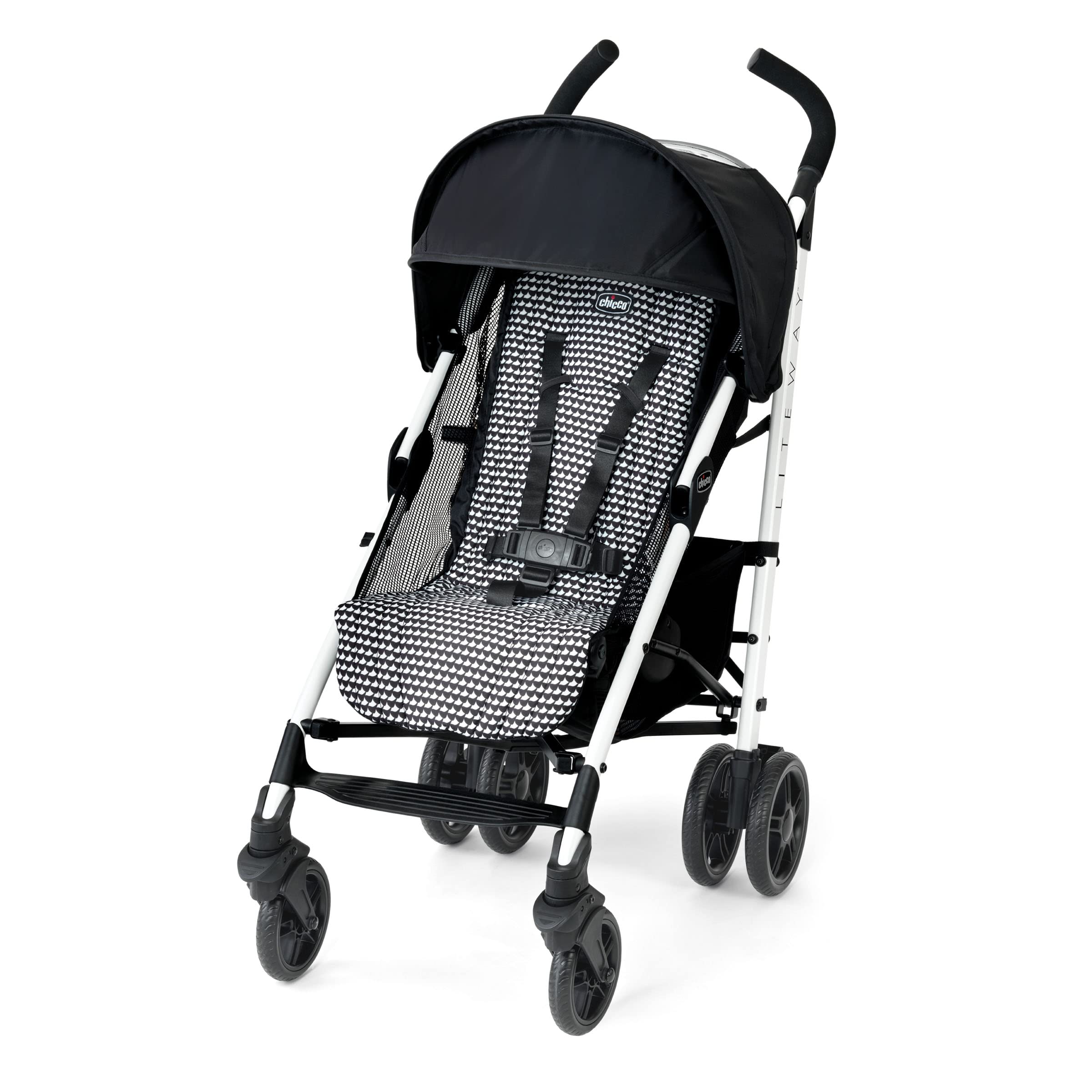 Chicco Liteway Compact Fold Lightweight Stroller for Babies & Toddlers - Aluminum Frame, Adjustable Canopy, Easy One-Hand Fold, Up to 40 lbs | Cosmo/Black/White | Perfect for Travel, Shopping & Everyday Use