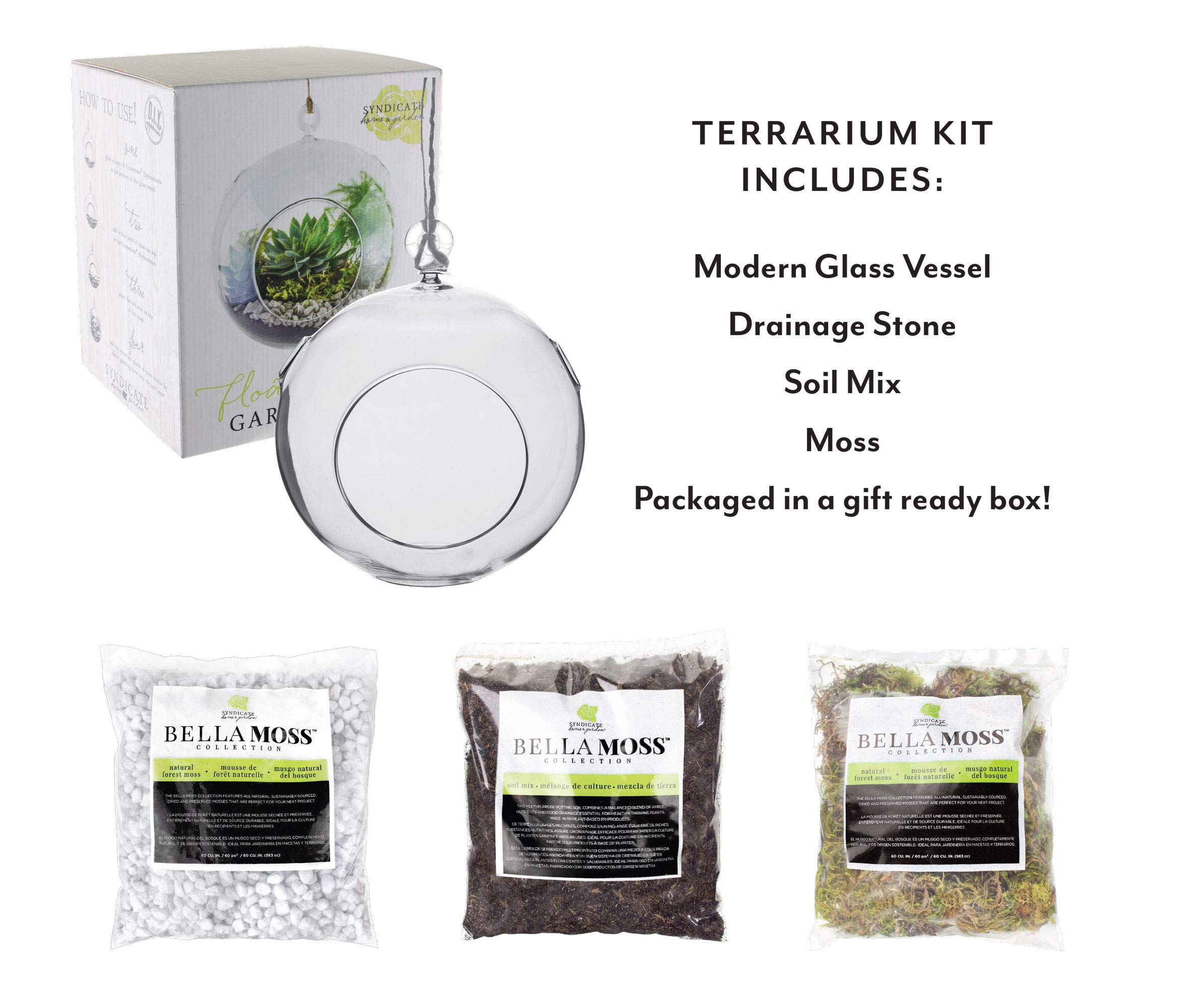 Syndicate Home & Garden Floating Orb Terrarium Kit - Glass Container, Stones, Soil & Moss for Indoor Plants | Perfect for Home Decor, Office Desk & Zen Garden Displays