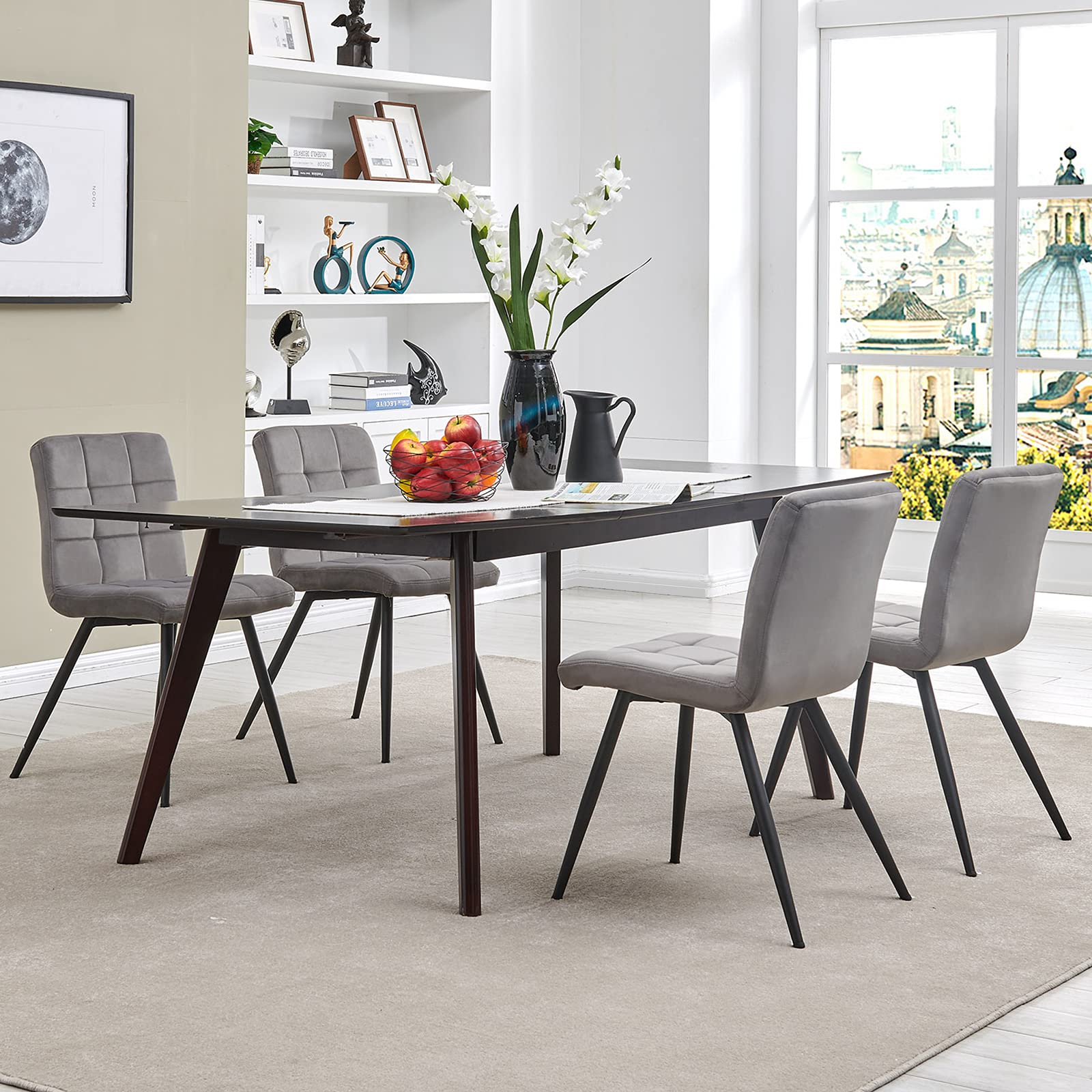 DUHOME Velvet Dining Chairs Set of 4 - Mid Century Modern Upholstered Chairs with Sturdy Metal Legs, Accent Side Chairs for Living Room, Kitchen, Bedroom & Vanity (Grey) - Perfect for Dining, Reading & Home Decor