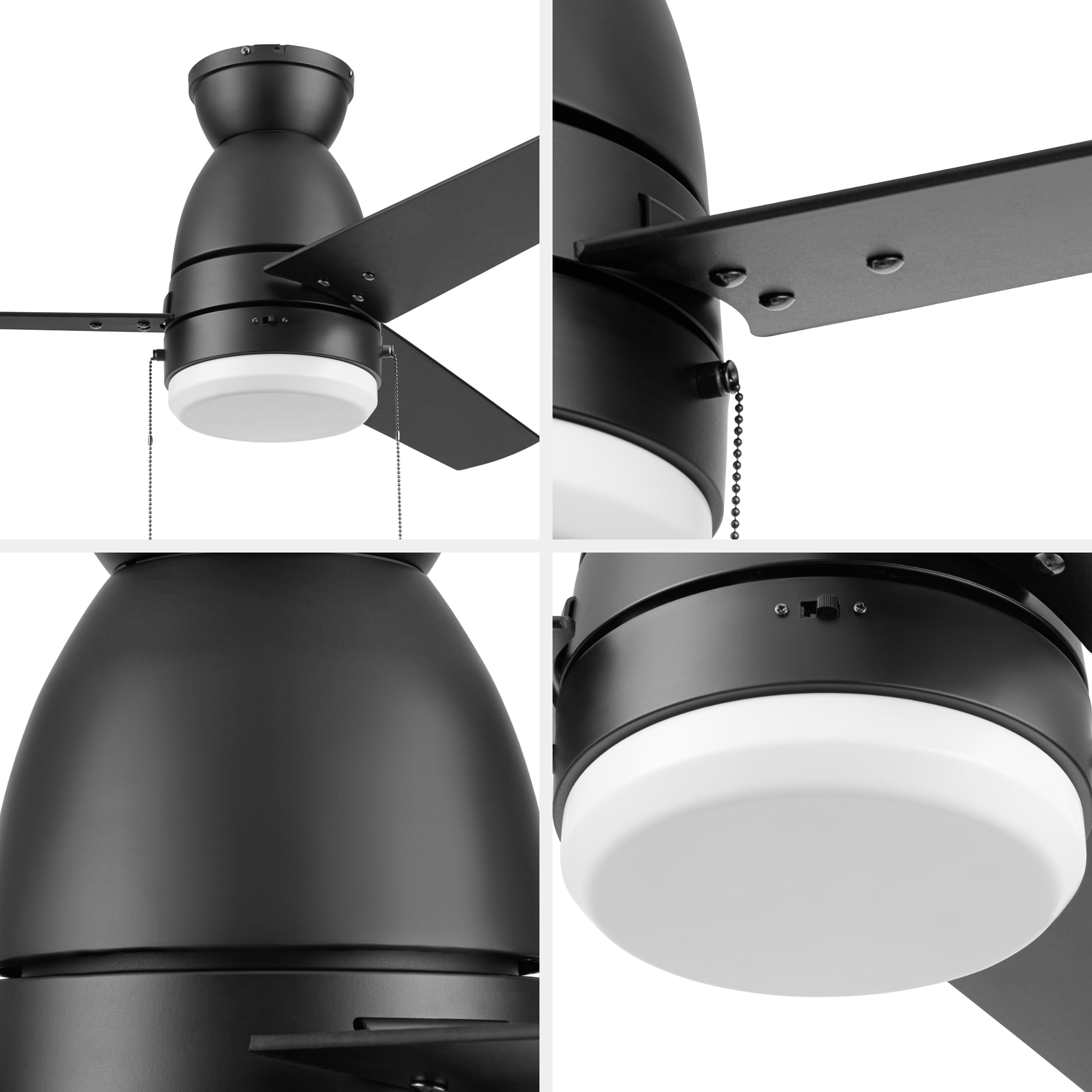 44 Inch Matte Black Ceiling Fan with Light Kit - Modern Indoor/Outdoor Fan - Energy Efficient Quiet Motor - Perfect for Bedroom, Living Room, Patio & Office