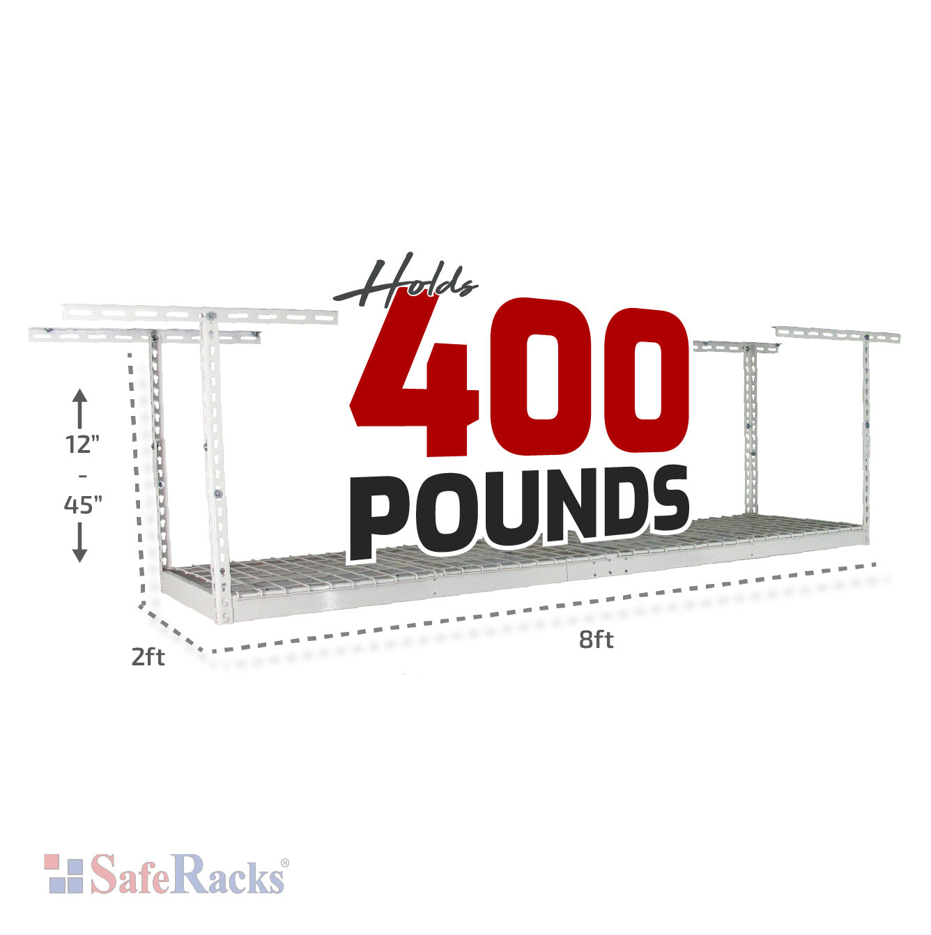 2' x 8' Overhead Garage Storage Rack - Heavy Duty Steel Shelving for Garage Organization - Perfect for Storing Bins, Tools & Seasonal Items