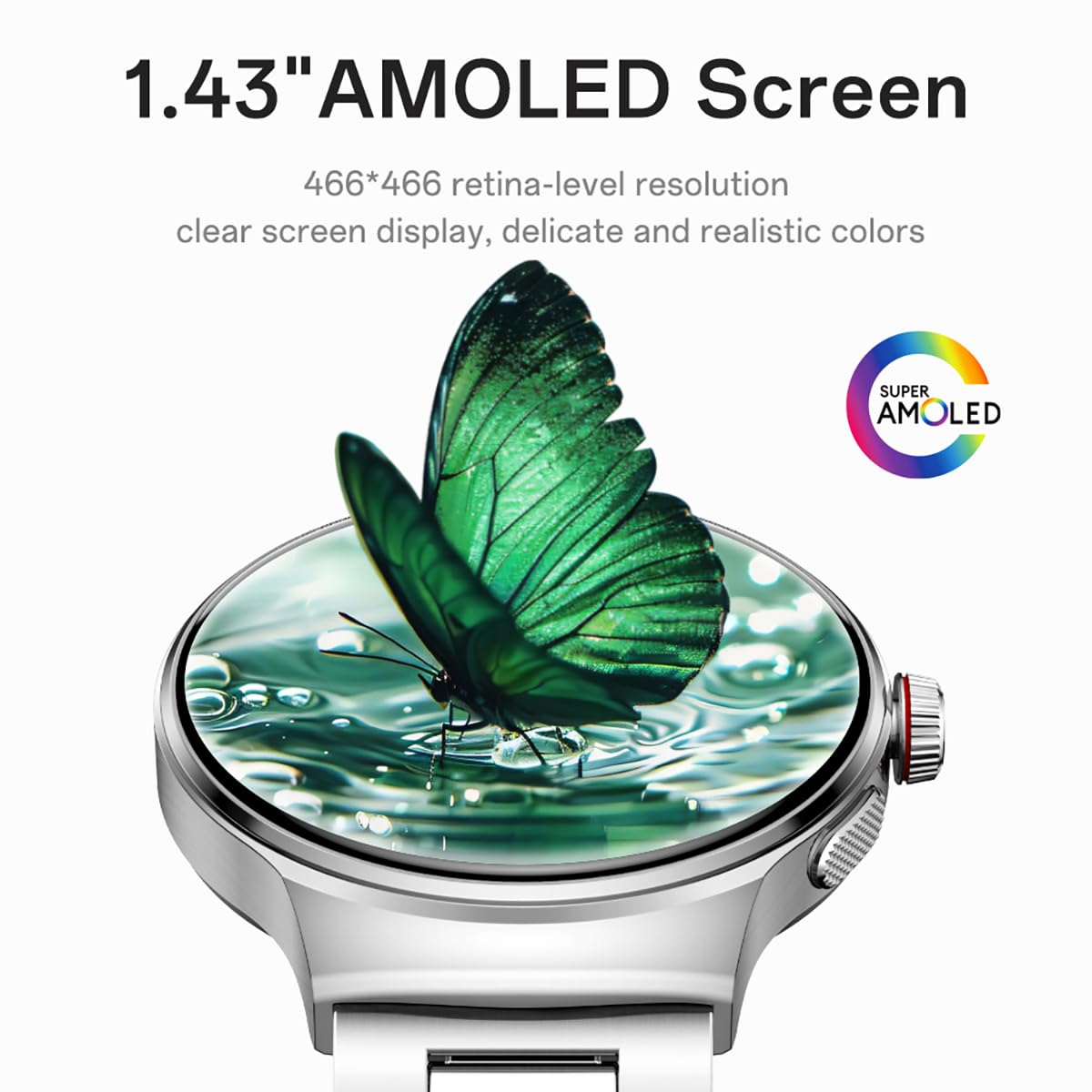 Prime3 Upgraded Stainless Steel Smart Watch for Men - 1.43'' AMOLED Display, Bluetooth 5.3, 100+ Sports Modes Fitness Tracker, IP68 Waterproof, Heart Rate & SpO2 Monitor, Compatible with Android & iOS | Perfect for Workouts, Running, Swimming & Daily Health Tracking