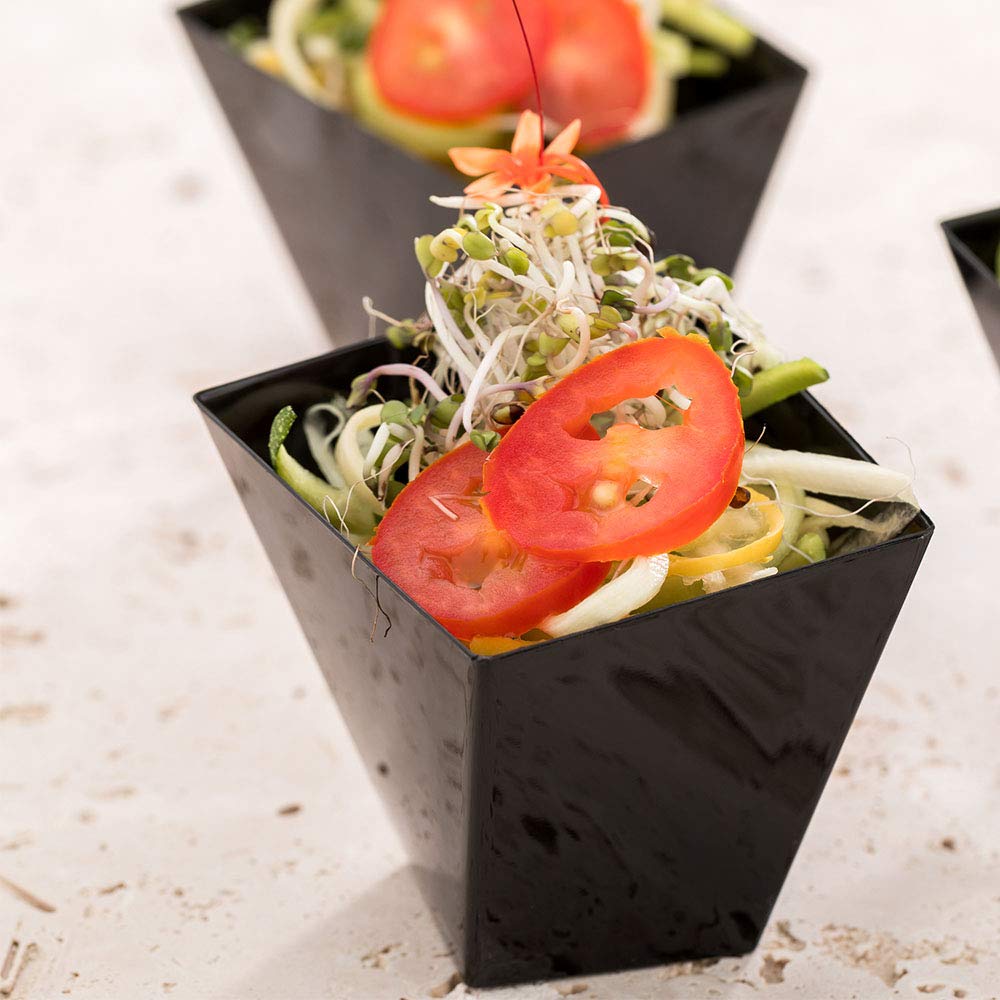 Restaurantware 2 oz Disposable Dessert Cups - 100-Pack Mini Black Plastic Serving Dishes for Parties, Weddings & Catering | Eco-Friendly & Durable for Drinks, Desserts & Food Samples | Perfect for Buffets, Cocktail Receptions & Event Catering