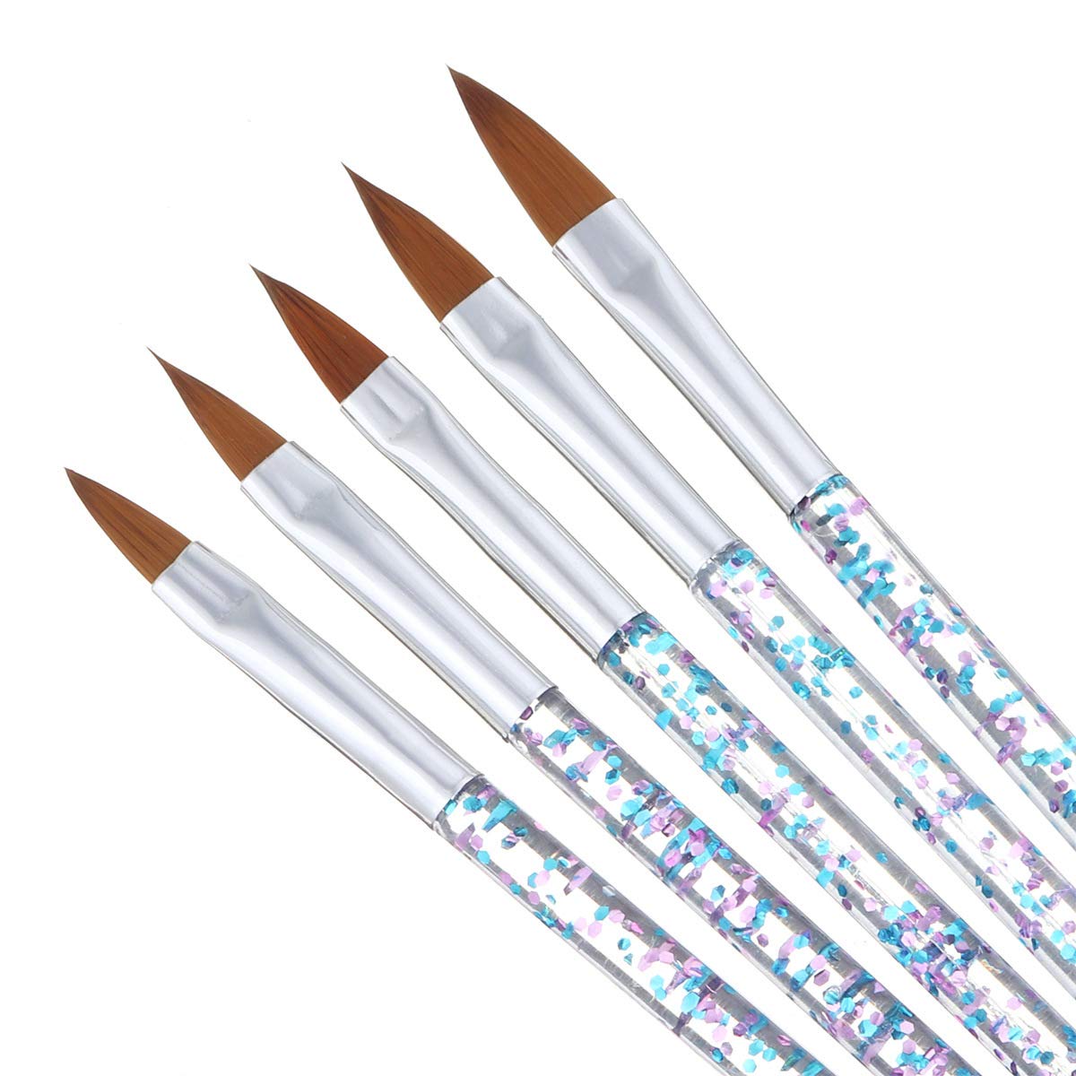 FULINJOY 5 Pcs Professional Nail Art Brushes Set - Acrylic UV Gel Glitter Painting Brushes with Crystal Handle & Nylon Hair for Nail Design, Carving, Flower Art - Perfect for Salon, DIY Manicure & Nail Extension