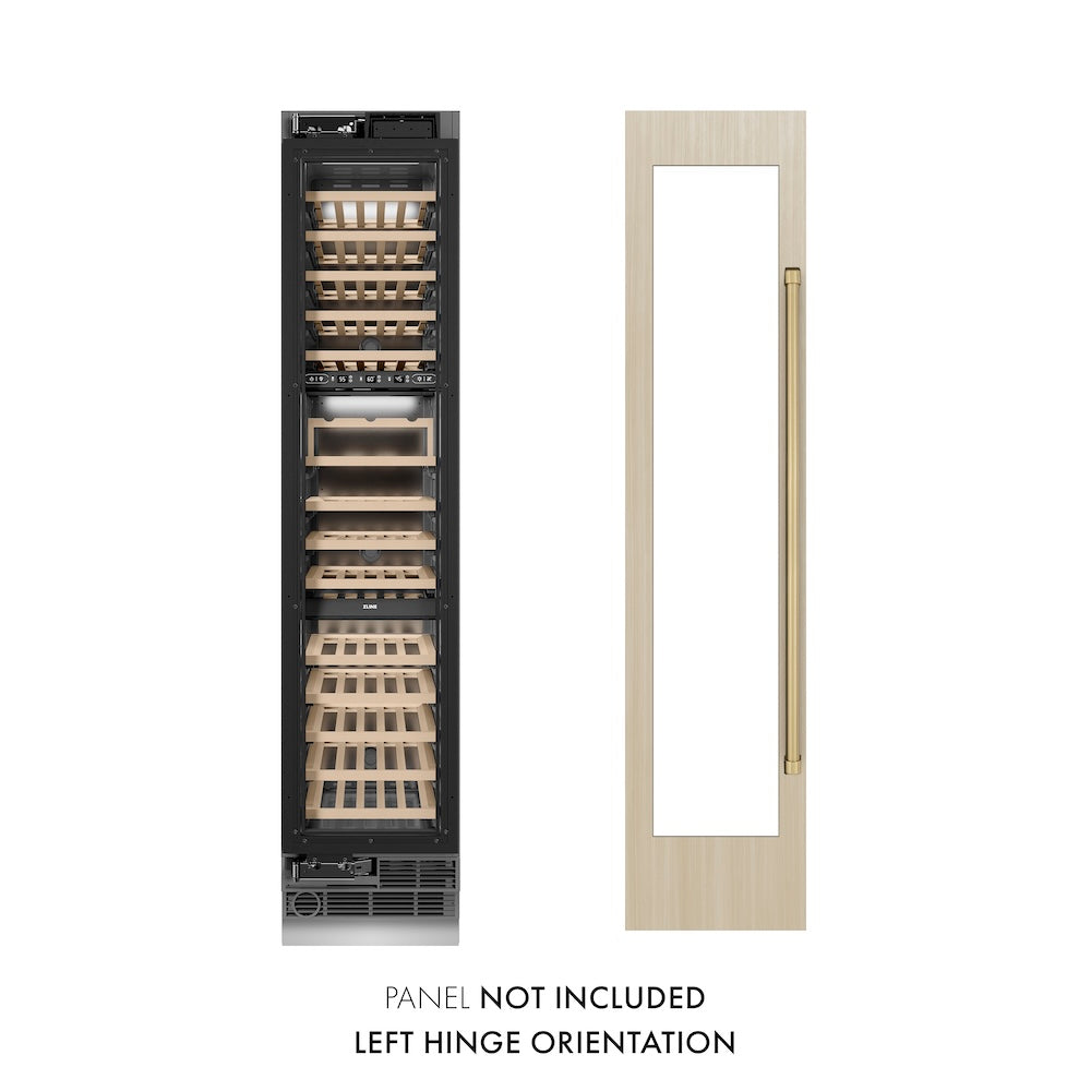 ZLINE Autograph Edition 18 Inch 9.0 Cubic Feet Triple Zone 68 Bottle Panel Ready Left Hinge Column Wine Cooler with Champagne Bronze Accents - Perfect for Wine Cellars, Restaurants, and Home Bars (RBCWVLZ 18 CB)