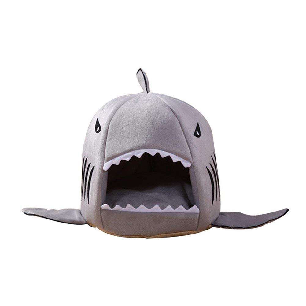 Shark Shaped Pet Bed for Dogs & Cats - Cozy Warm Puppy Bed House Nest for Small Pets, Grey XXS - Perfect for Winter & Autumn Comfort in Home or Kennel