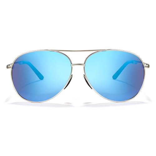 05-aviator Sunglasses-blue Lens Silver Frame