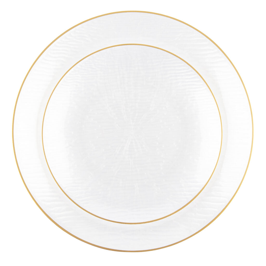 24-Pack Pearl & Gold Rim Round Plastic Dinnerware Set for 12 Guests - Elegant Disposable Plates for Parties, Weddings & Events - Shatterproof & Stylish Tableware for Indoor/Outdoor Dining