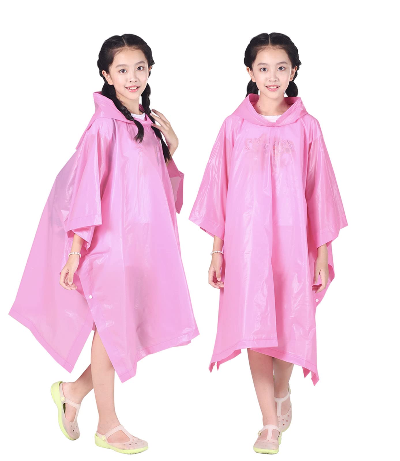 HLKZONE Kids Rain Poncho 2 Pack - Reusable EVA Raincoat for Boys & Girls Ages 6-13 - Lightweight Waterproof Jacket for Outdoor Play, Camping & School