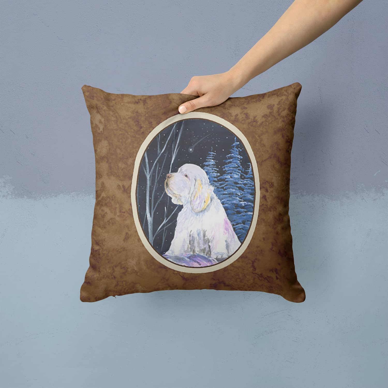 Clumber Spaniel Decorative Throw Pillow - Machine Washable Indoor Outdoor Cushion for Sofa, Bed & Patio - 14x14 Inches - Perfect for Home Decor, Living Room Accent & Garden Furniture