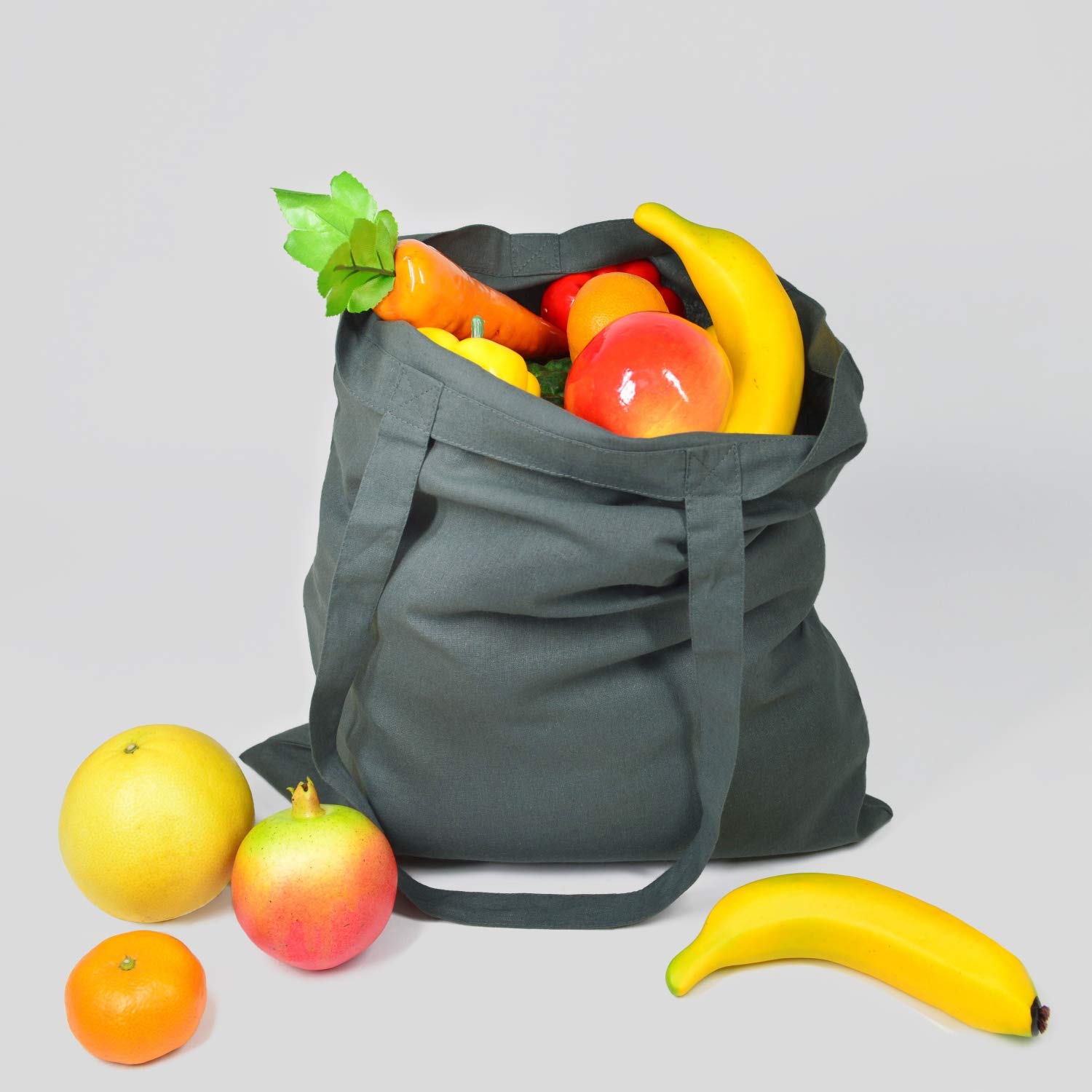 15 Pack 15'' X 16'' Grey Cotton Tote Bags - Lightweight Blank Bulk Cloth Shopping Bags with 1 PTFE Teflon Sheet for Grocery, Shopping & Craft Storage