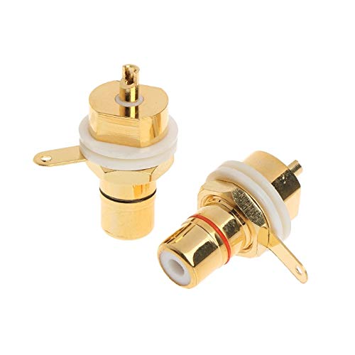 2-Pack CMC Gold Plated Copper RCA Female Phono Jack Panel Mount Chassis Connector - High-Quality Audio Equipment for Home Theater & Professional Studio Setup