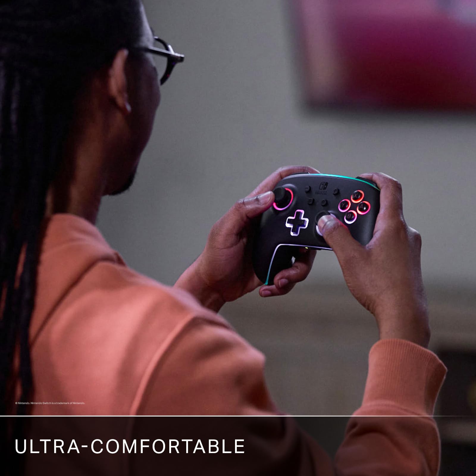 PowerA Enhanced Wireless Controller for Nintendo Switch with Lumectra - Officially Licensed RGB Gaming Controller for Smash Bros, Mario Kart & Multiplayer Gaming