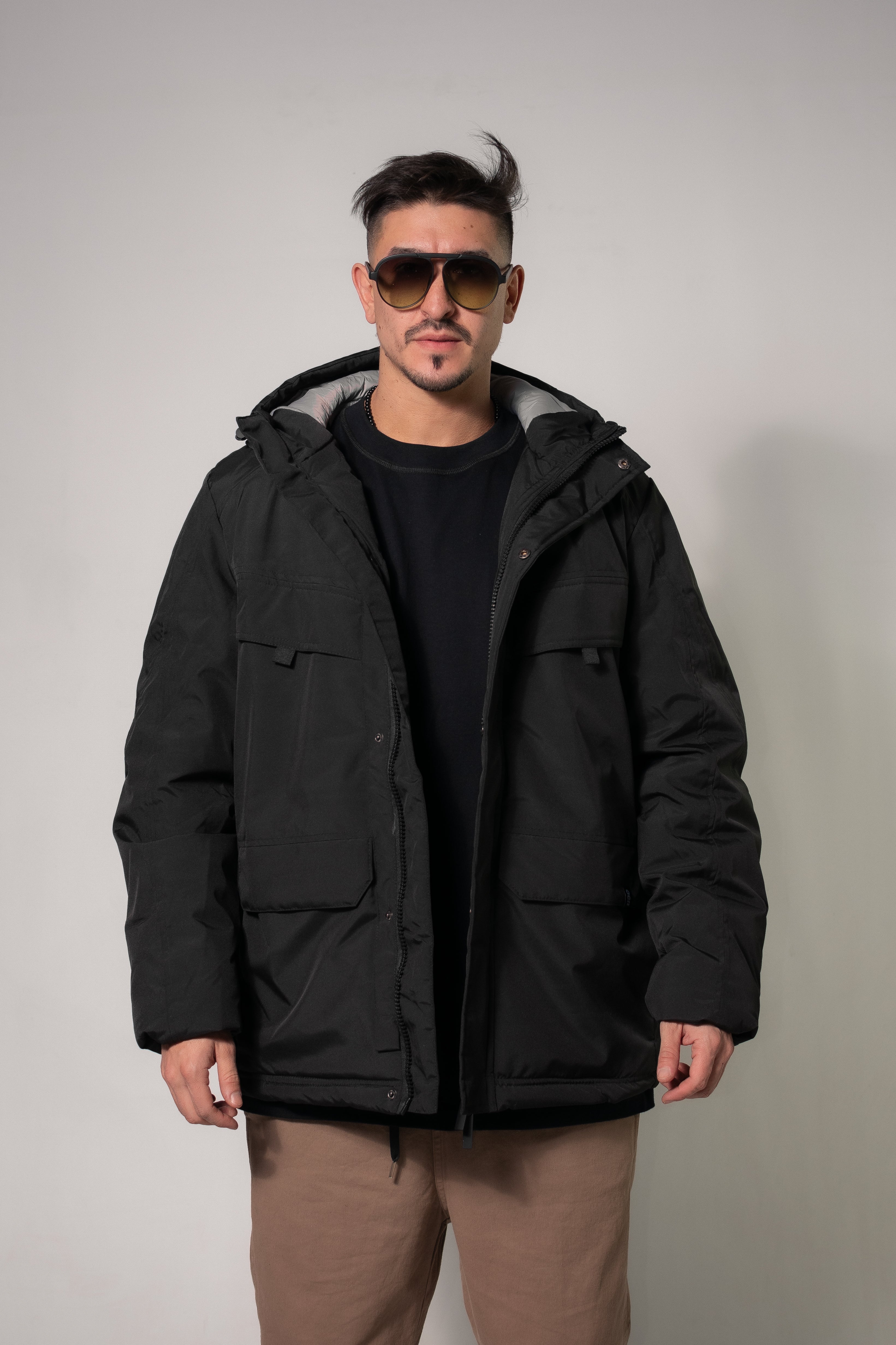 OCN H Solid Black Men's Winter Jacket - Waterproof & Windproof Outdoor Coat for Hiking, Camping, and Cold Weather