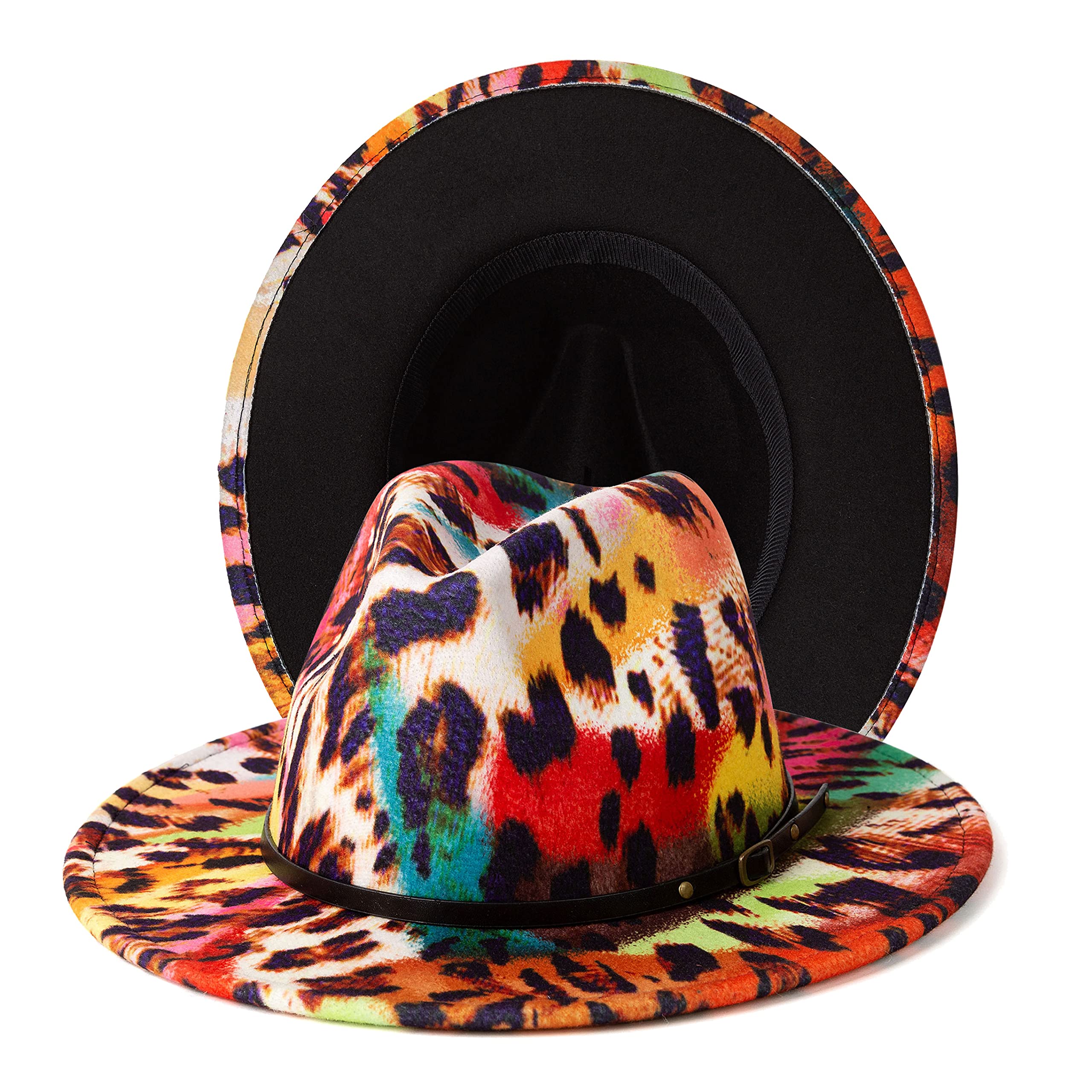 Gossifan Women's Two-Tone Wide Brim Fedora Hat - Classic Felt Panama Hat with Belt Buckle for Summer Beach, Travel & Fashion Outfits