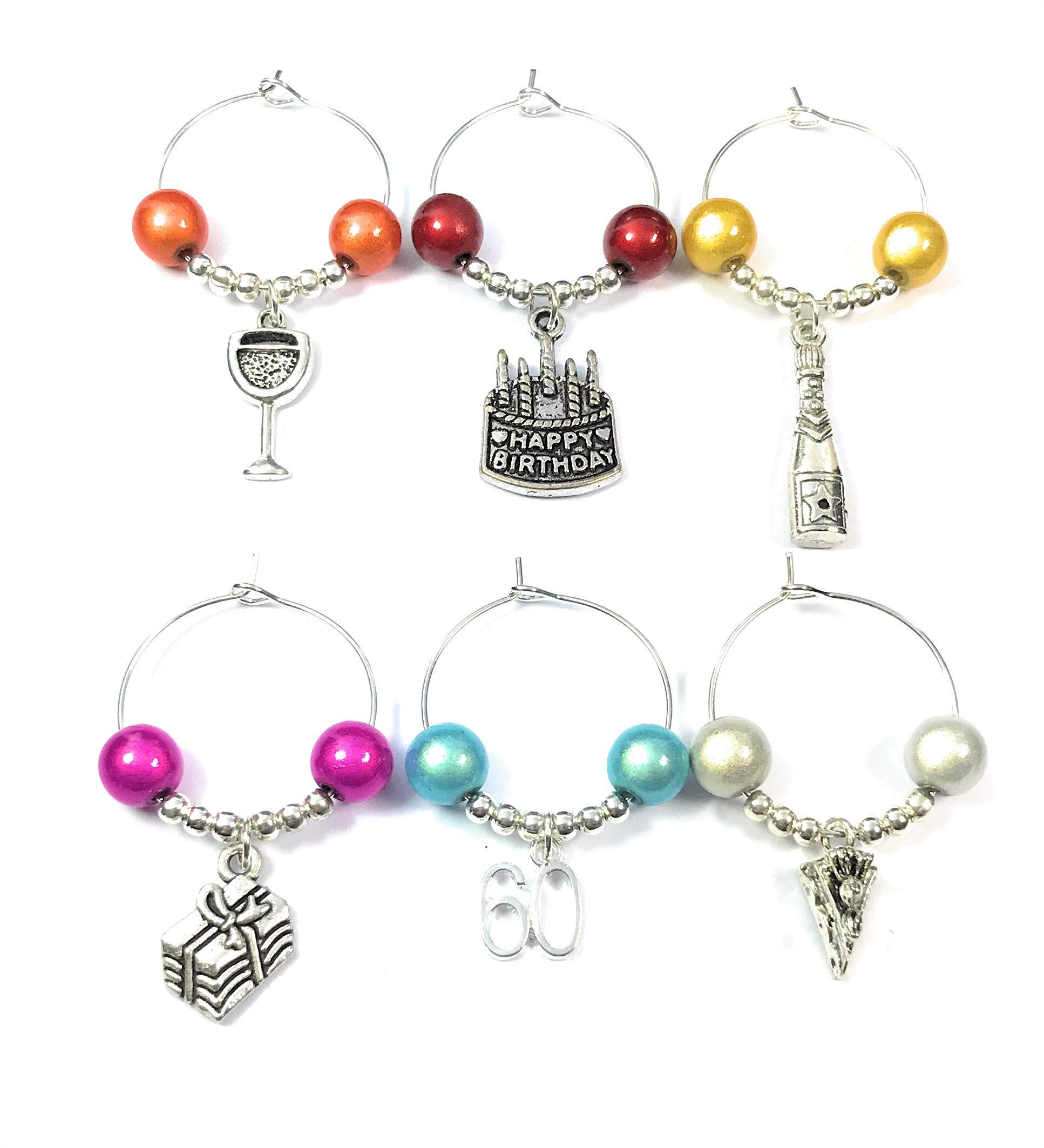 Libby's Market Place 60th Birthday Wine Glass Charms Set - Elegant Party Favors with Gift Box - Perfect for Anniversary Celebrations, Milestone Birthdays & Special Occasions
