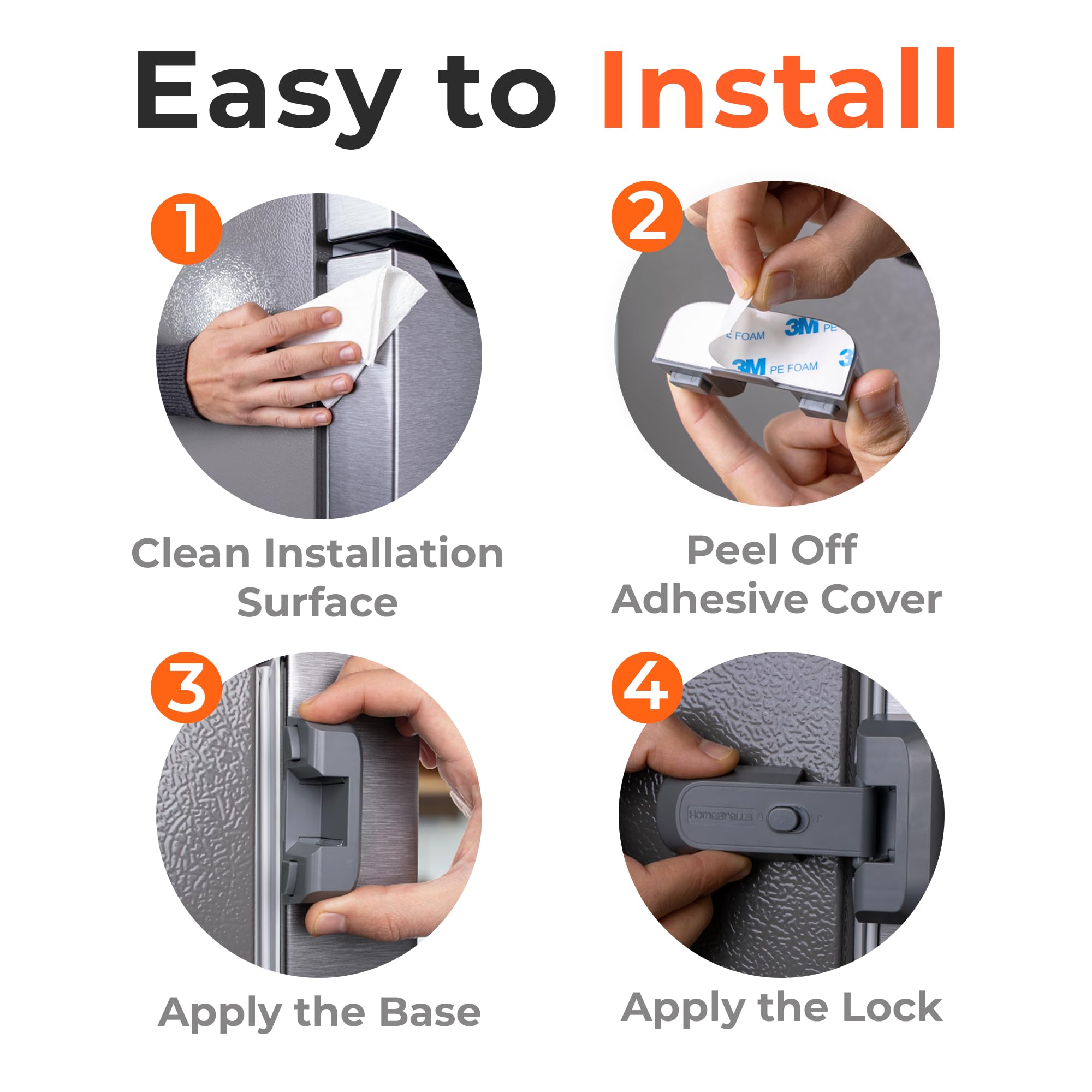 2-Pack Child Proof Fridge Lock with Strong Adhesive - No Drill No Tools Required - Baby Safety Refrigerator & Freezer Lock - Secure Latch for Toddlers, Pets (Cats & Dogs) - Perfect for Home, Kitchen & Daycare Safety